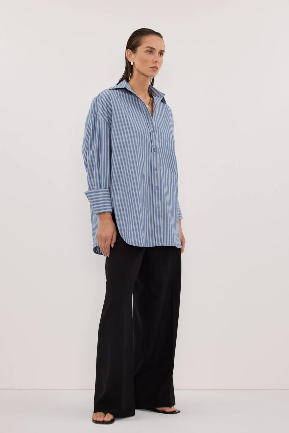 GRACIE LONG SLEEVE BLUE STRIPE SHIRT - Image 4