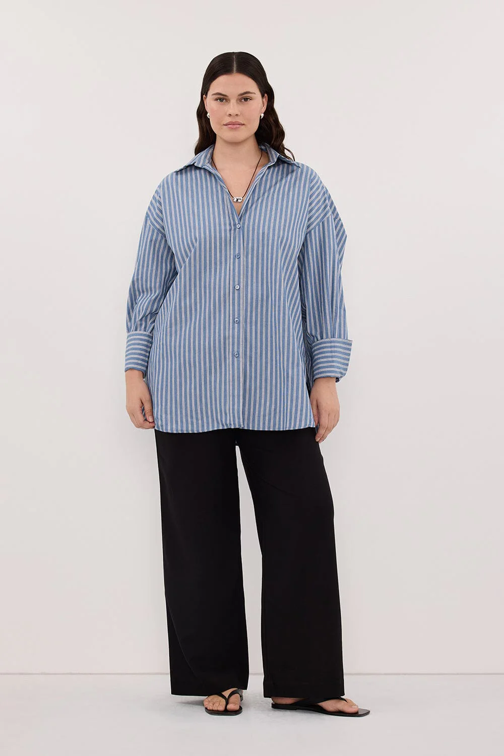 GRACIE LONG SLEEVE BLUE STRIPE SHIRT - Image 7
