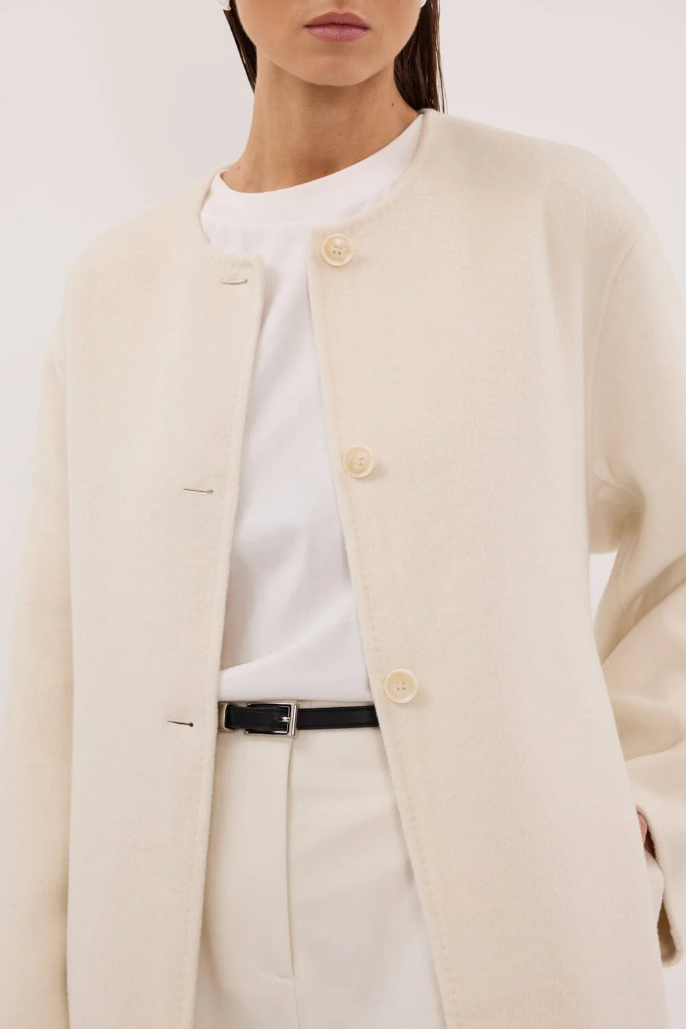 GRETA OFF WHITE COLLARLESS WOOL BLEND COAT - Image 5