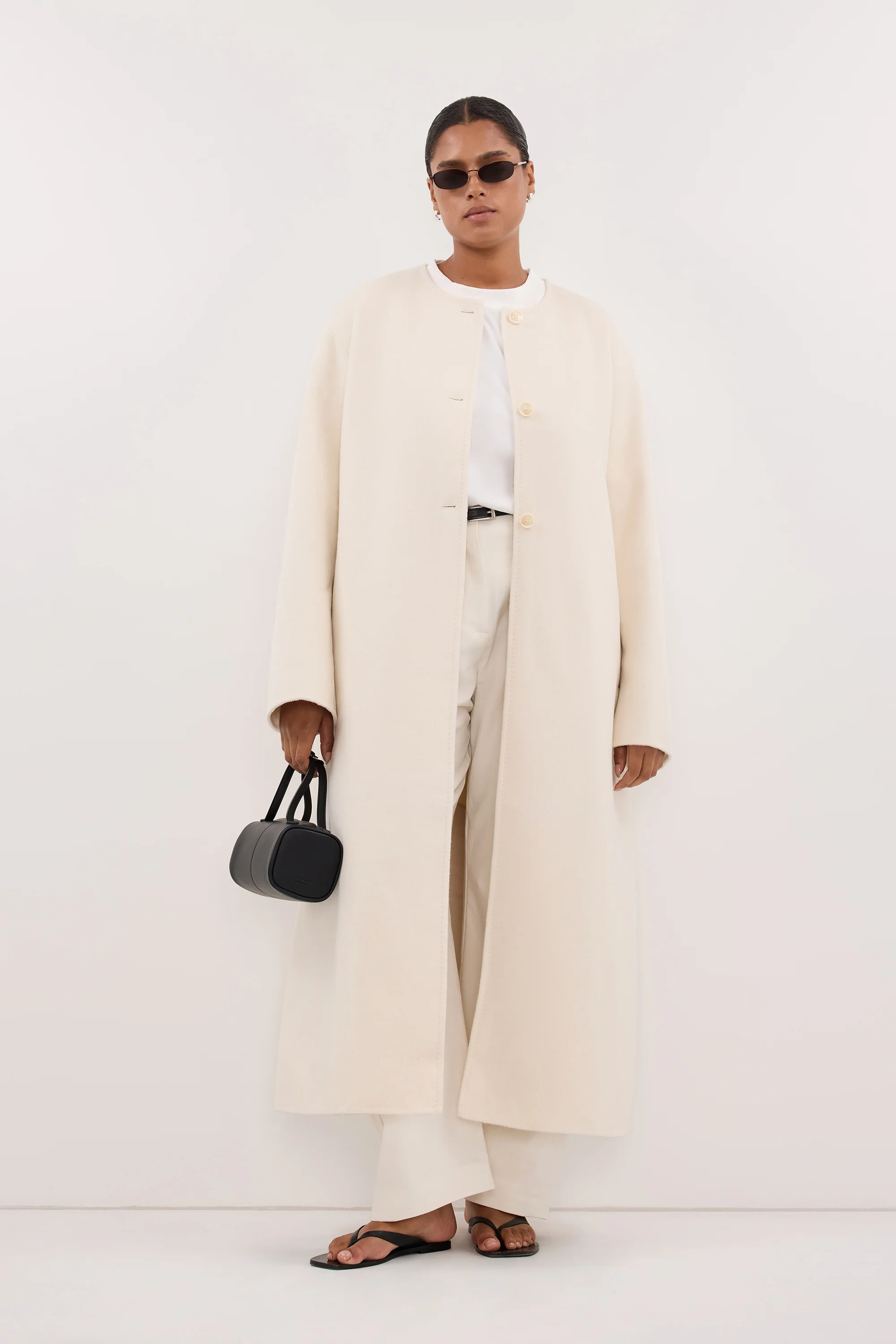 GRETA OFF WHITE COLLARLESS WOOL BLEND COAT - Image 6