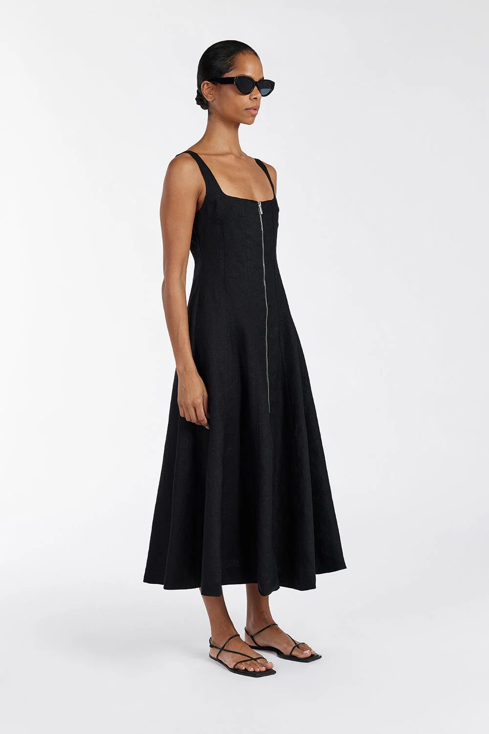 HARRIET BLACK LINEN MIDI DRESS - Image 3