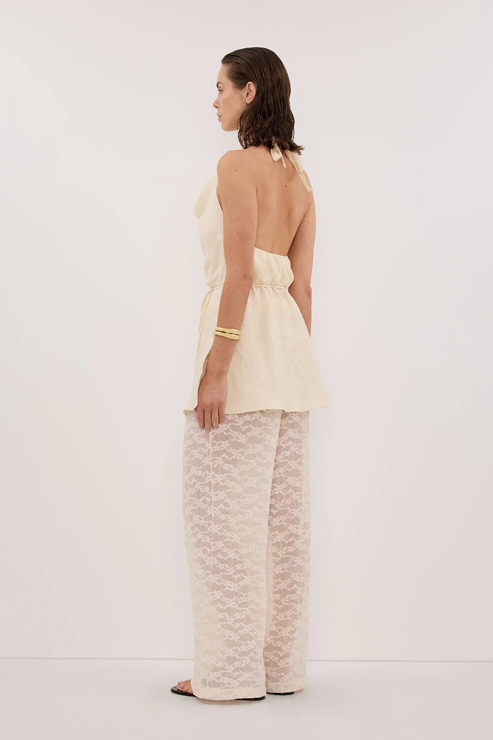 HAYLEE STRAW SLEEVELESS LINEN COWL TOP - Image 4