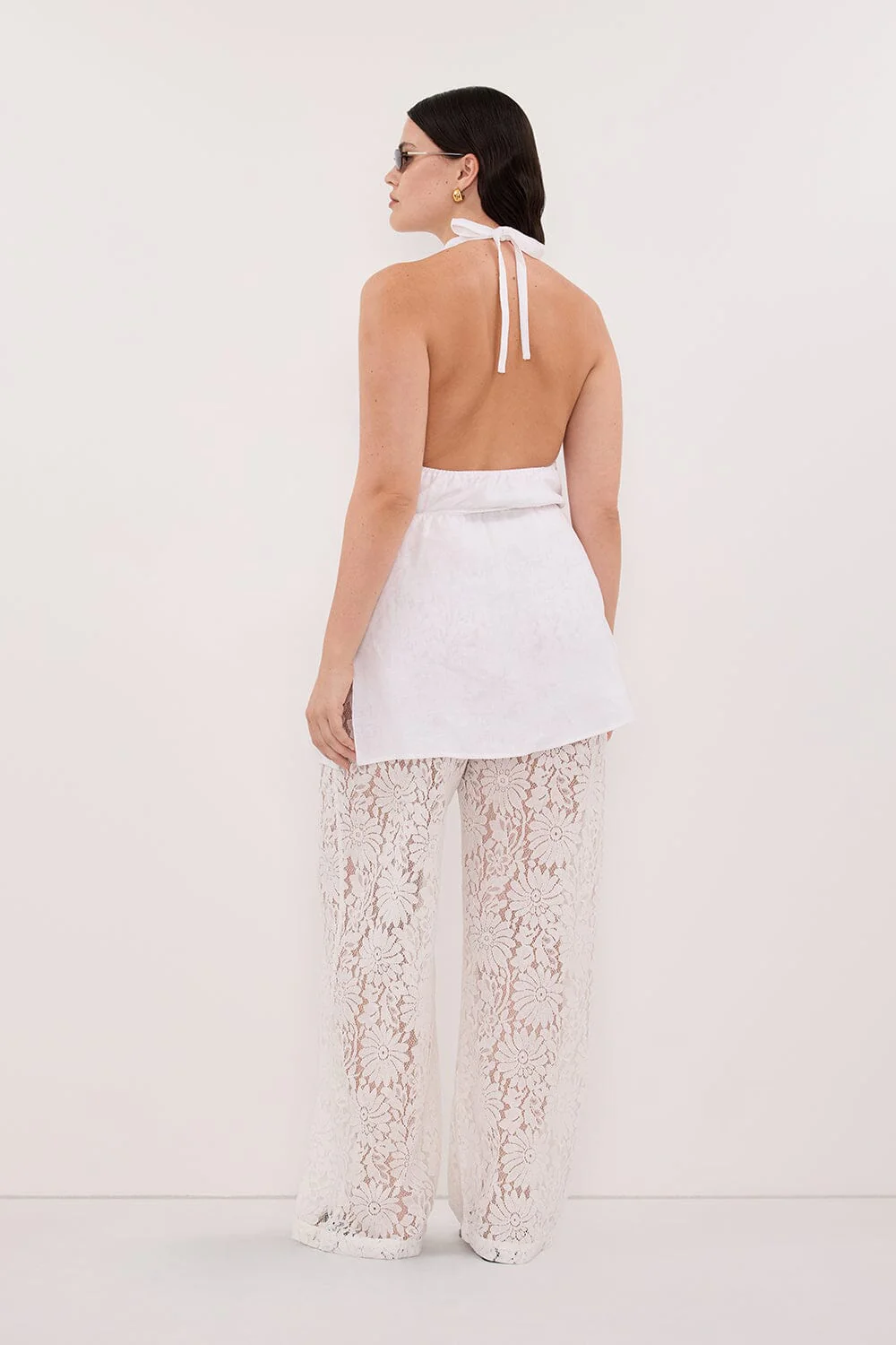 HAYLEE WHITE SLEEVELESS LINEN COWL TOP - Image 7