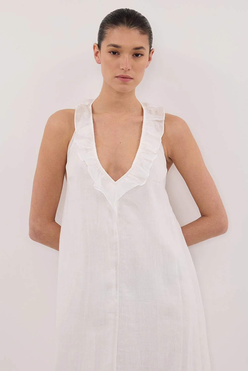 HAZEL WHITE RAMIE SLEEVELESS MIDI DRESS - Image 6