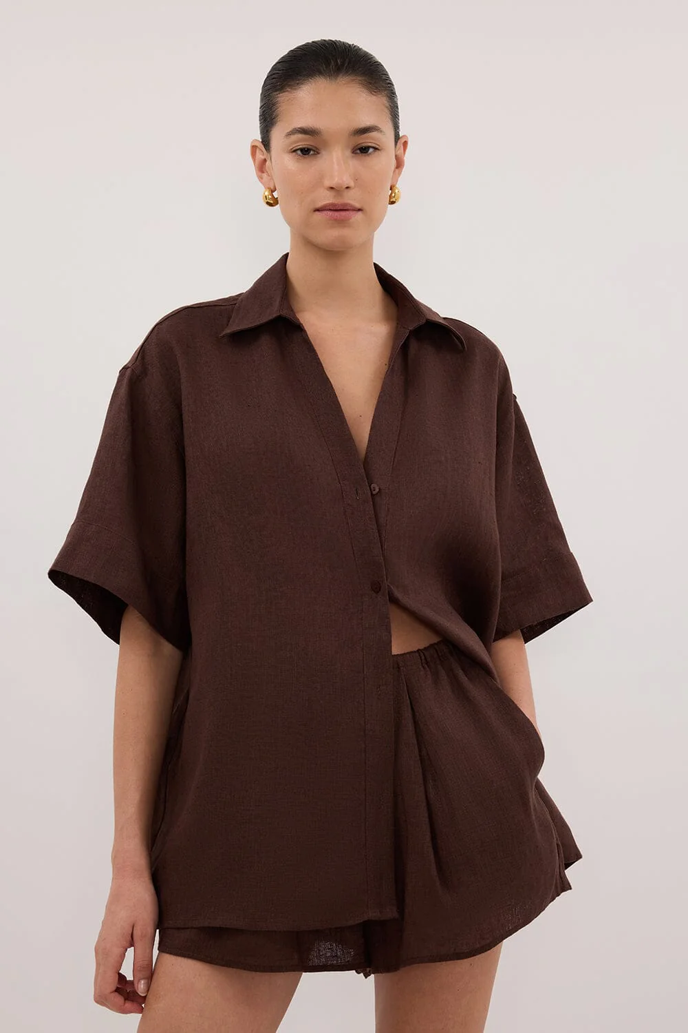 HELENA COCOA OVERSIZED LINEN SHIRT - Image 2