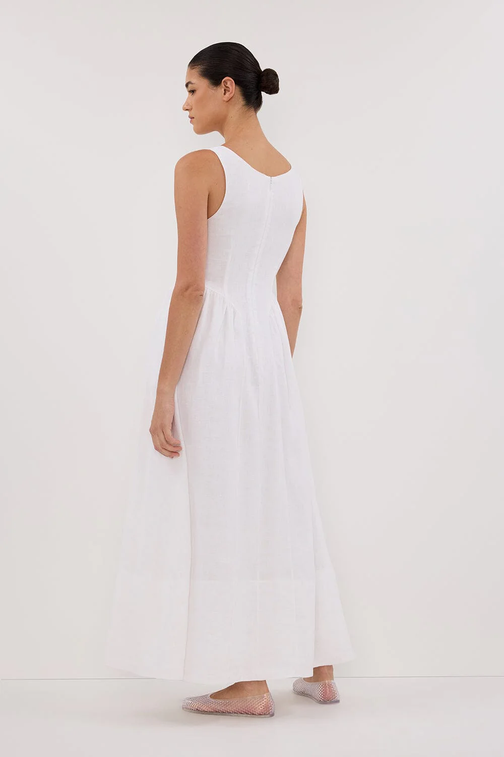 IBIZA WHITE LINEN MIDI DRESS - Image 3