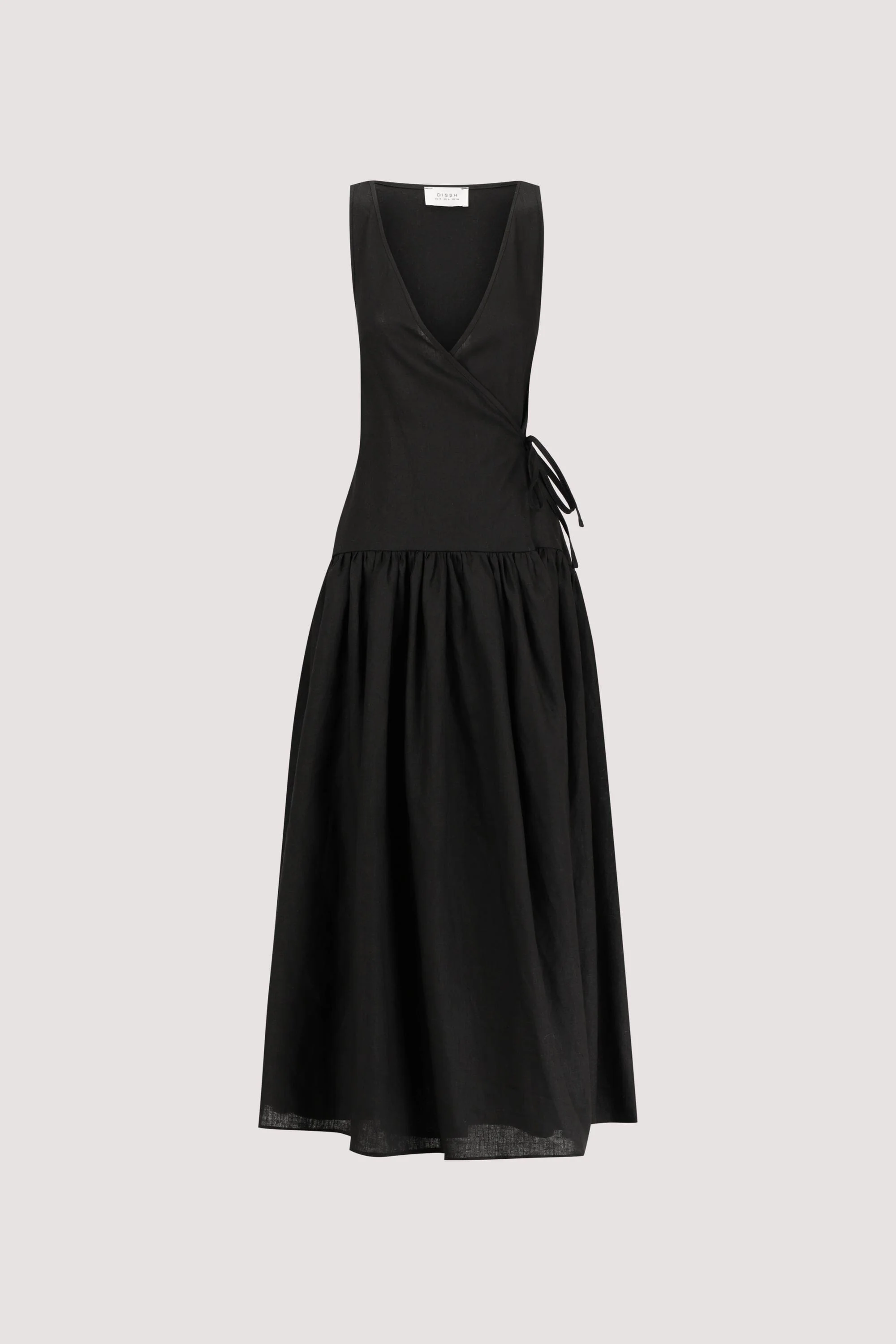 ILIO BLACK SLEEVELESS LINEN WRAP MIDI DRESS - Image 8