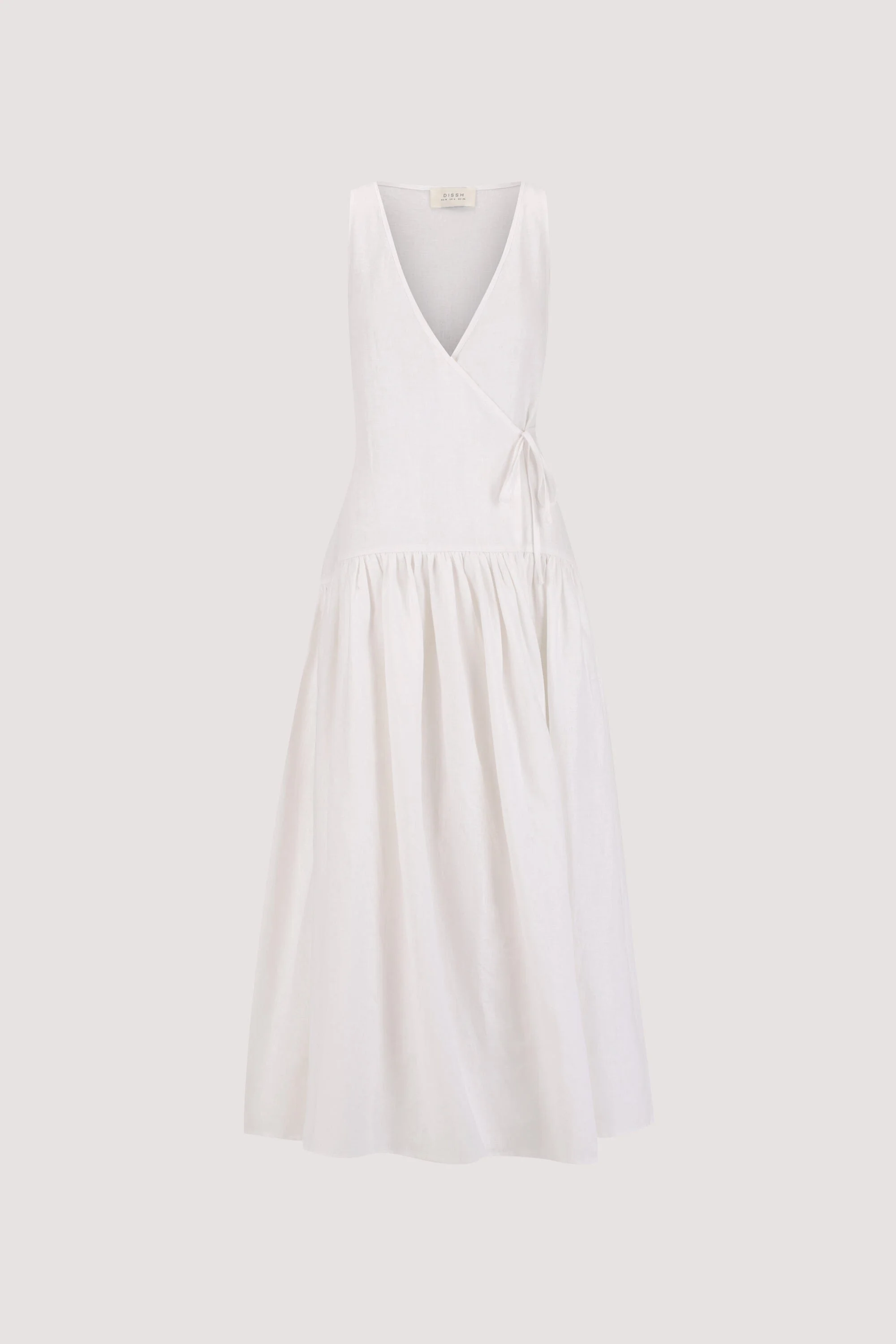 ILIO WHITE SLEEVELESS LINEN WRAP MIDI DRESS - Image 6