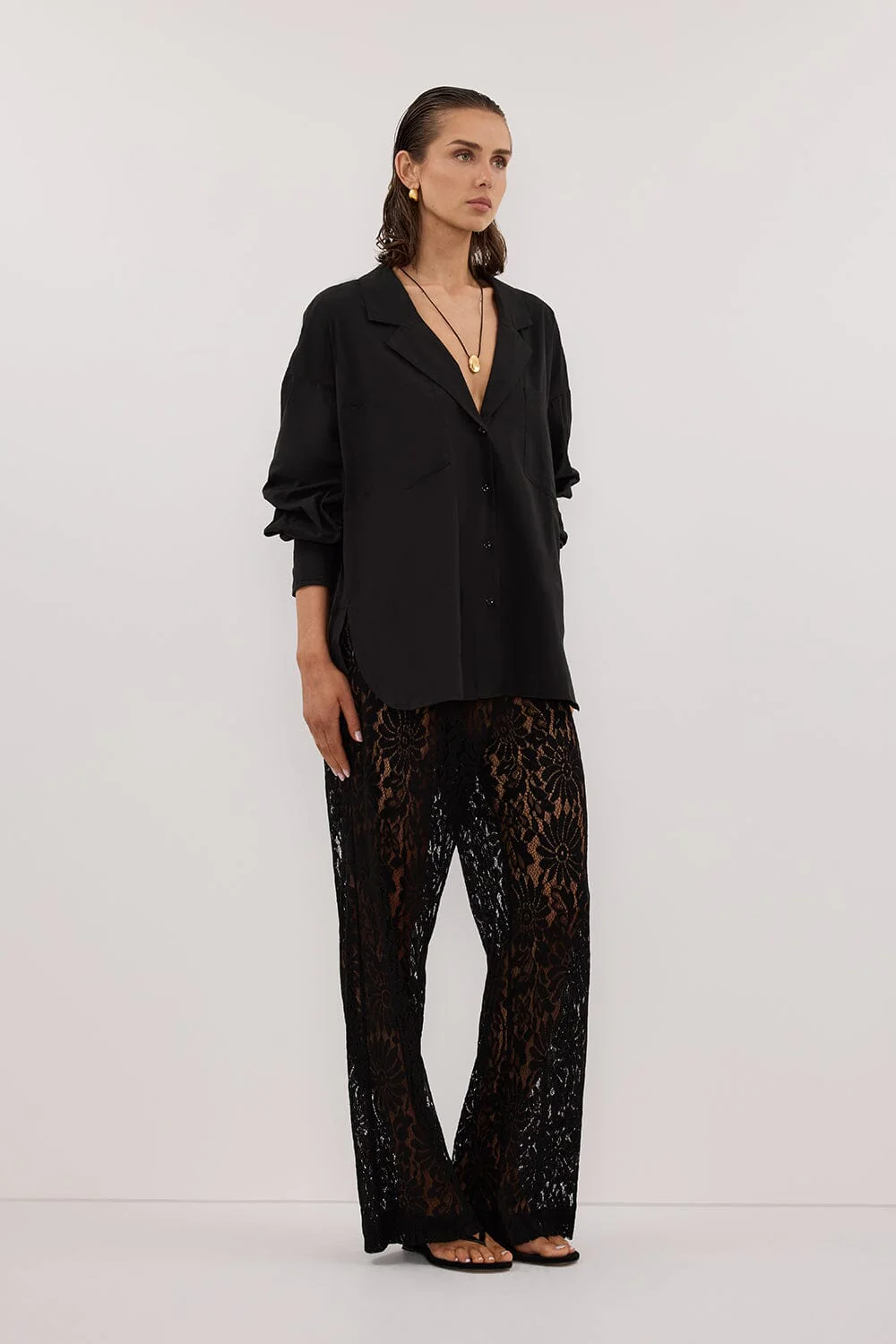 IRENE BLACK LONG SLEEVE NOTCH COLLAR SHIRT - Image 3