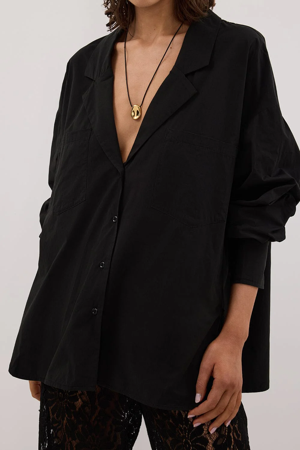 IRENE BLACK LONG SLEEVE NOTCH COLLAR SHIRT - Image 5