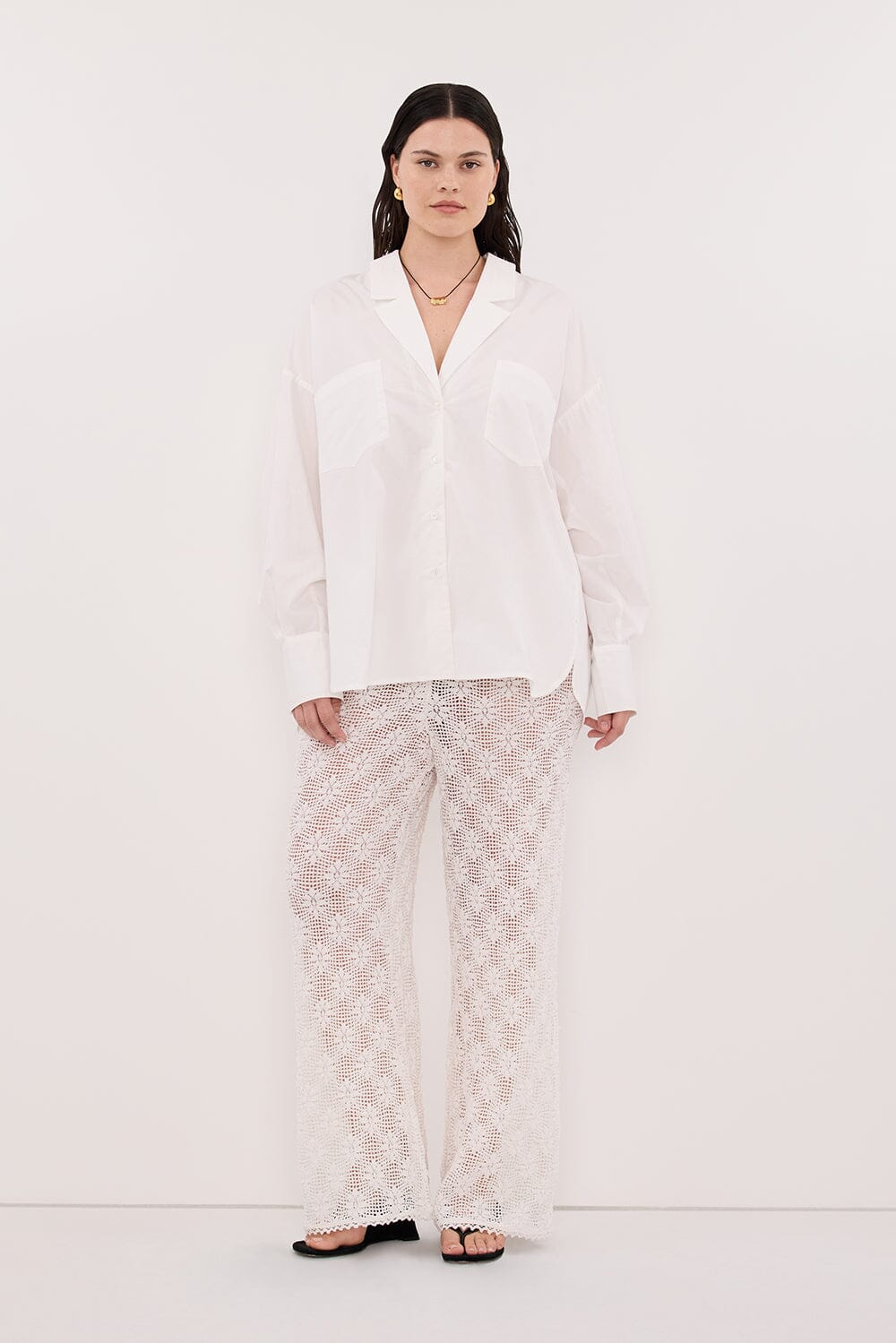 IRENE WHITE LONG SLEEVE NOTCH COLLAR SHIRT - Image 6