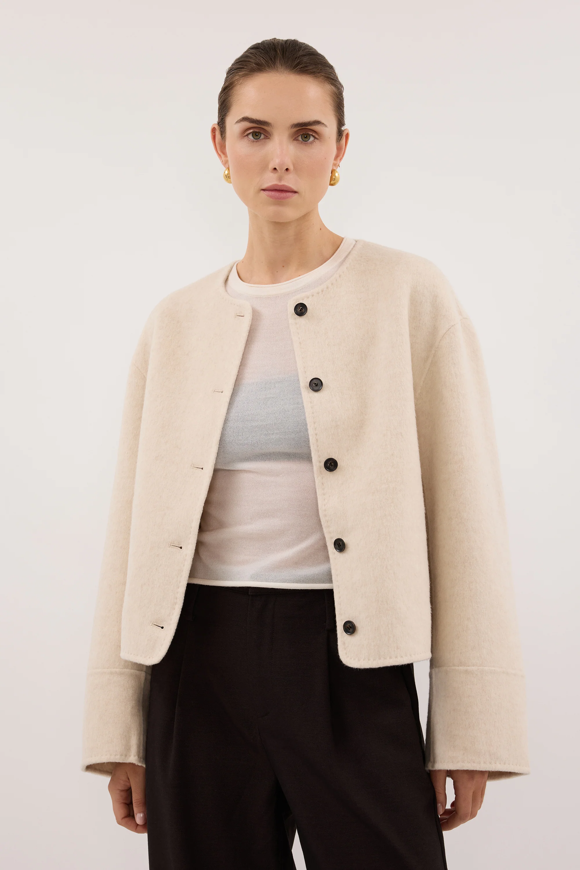 JACLYN IVORY MARLE CROPPED WOOL BLEND COAT - Image 2