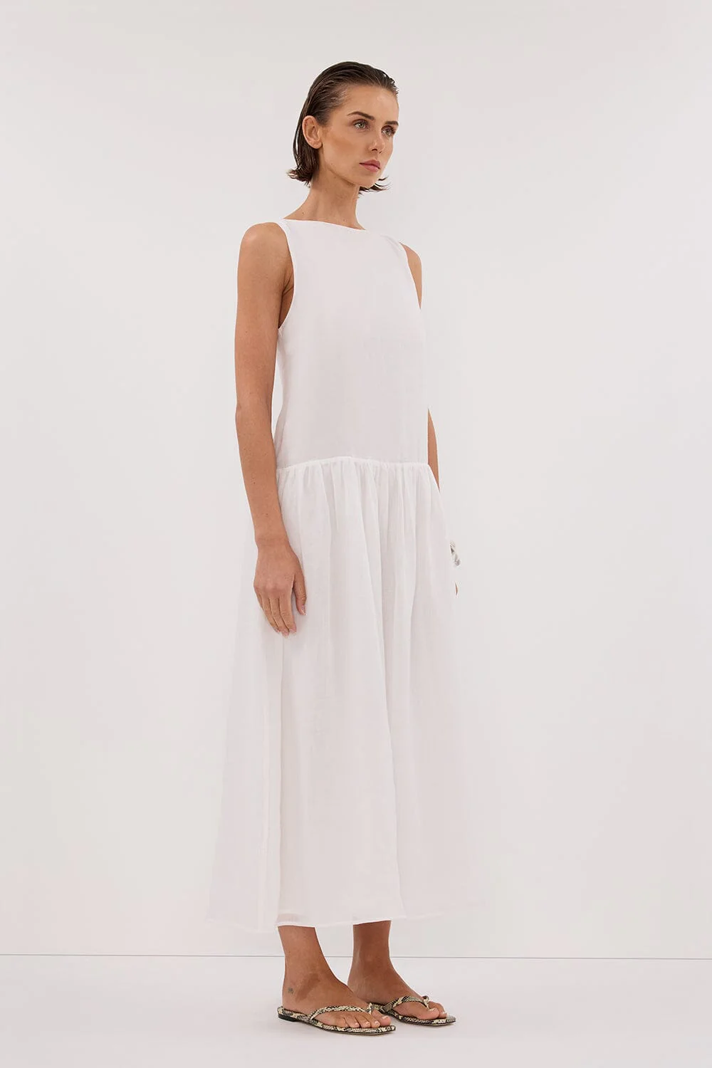 JACQUES WHITE RAMIE MIDI DRESS - Image 3