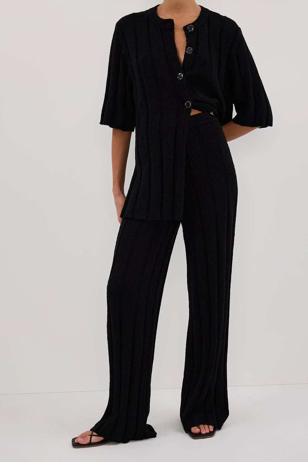 JAZZ BLACK WIDE LEG KNIT PANT - Image 2