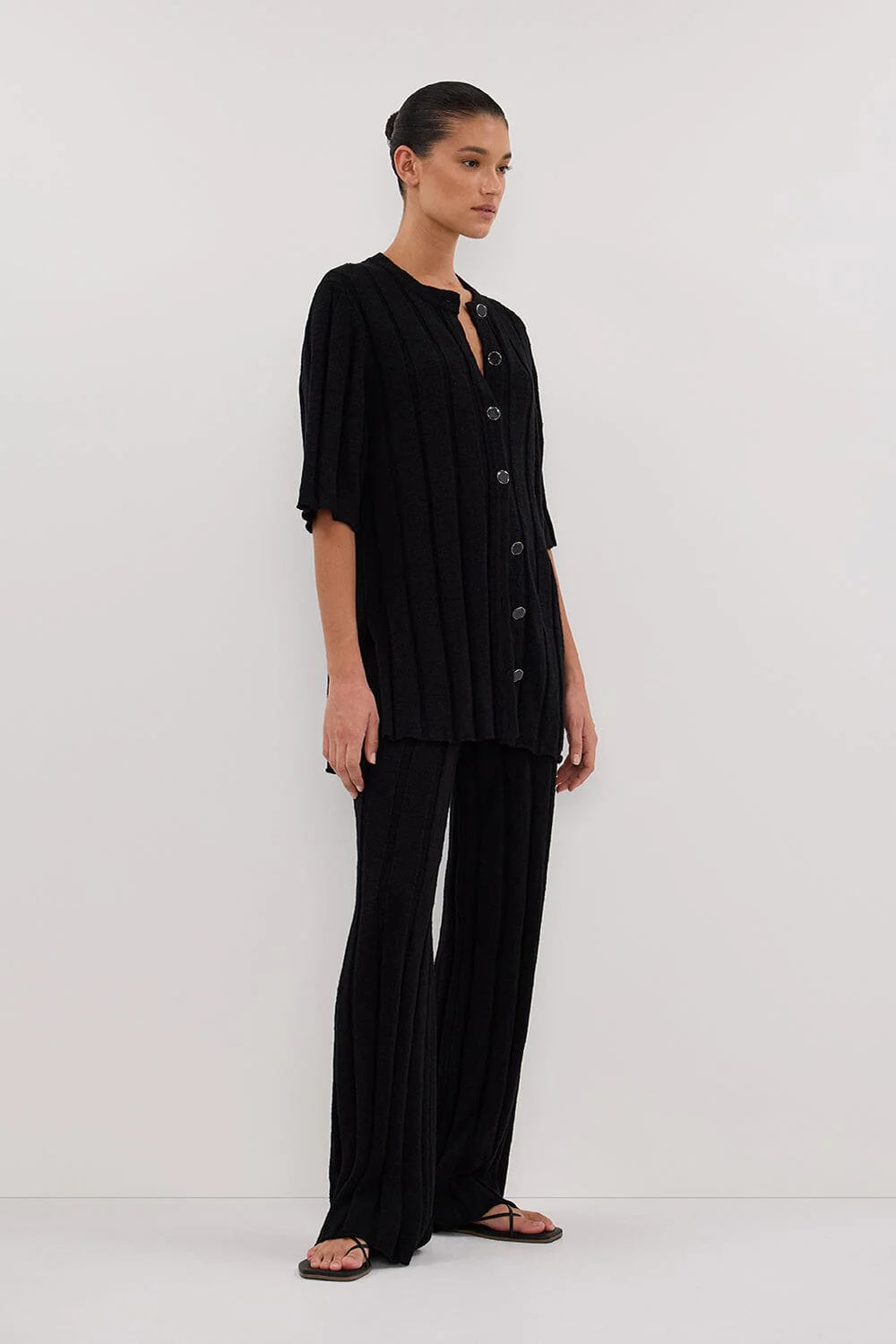JAZZ BLACK WIDE LEG KNIT PANT - Image 3