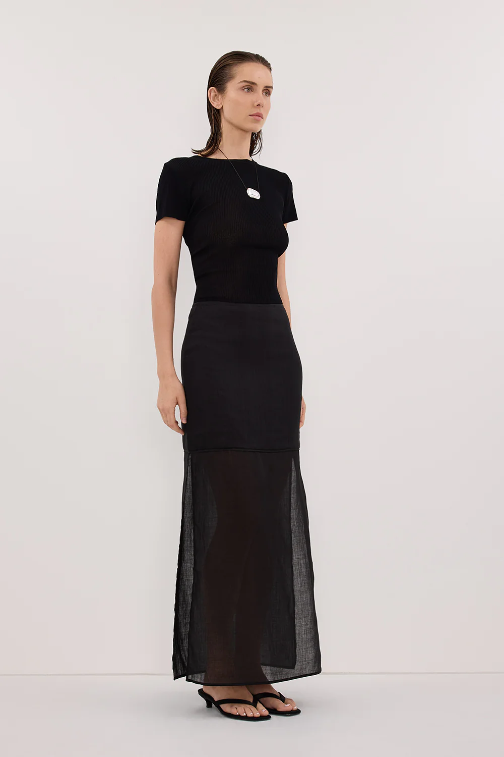 KAI BLACK RAMIE MIDI SKIRT - Image 3