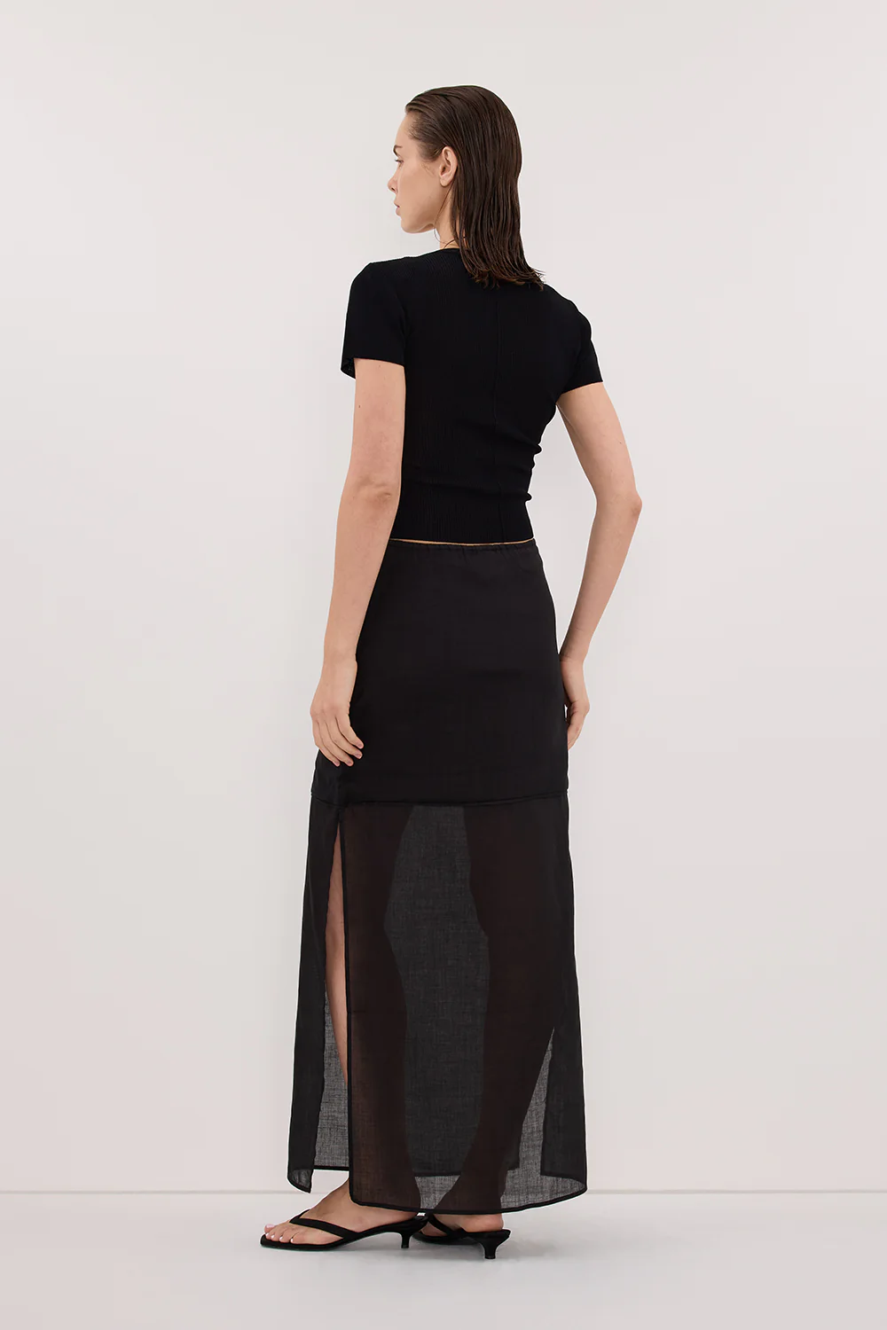 KAI BLACK RAMIE MIDI SKIRT - Image 4