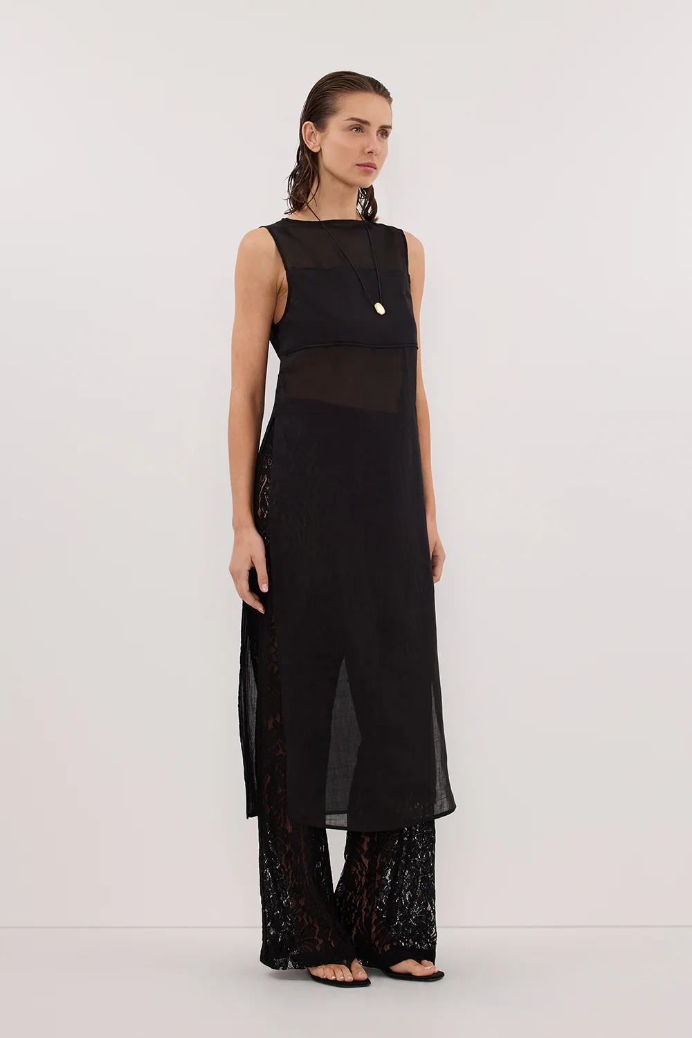KAI BLACK SLEEVELESS RAMIE TUNIC TOP - Image 4