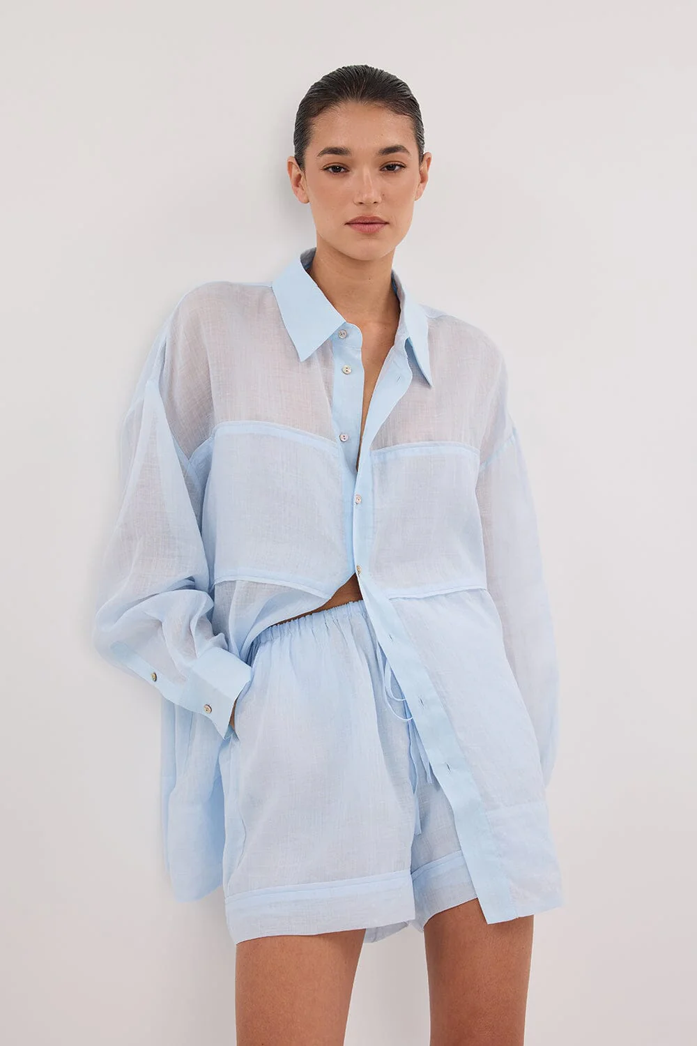 KAI CORNFLOWER OVERSIZED RAMIE LONG SLEEVE SHIRT - Image 2