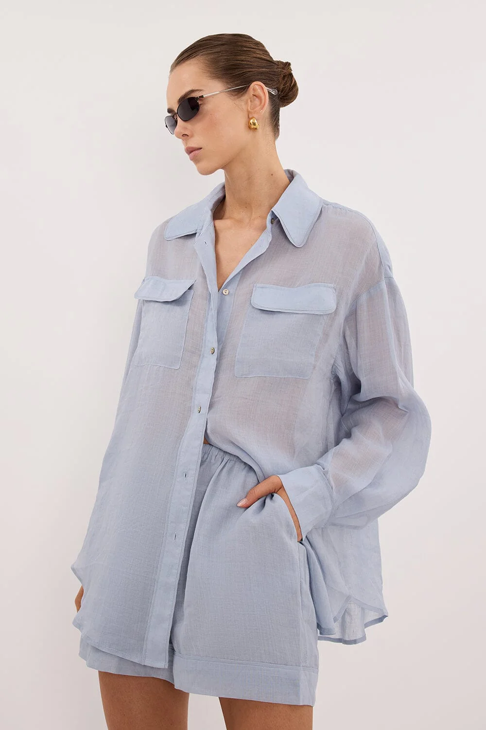 KAI DUSTY BLUE RAMIE SHORT - Image 2