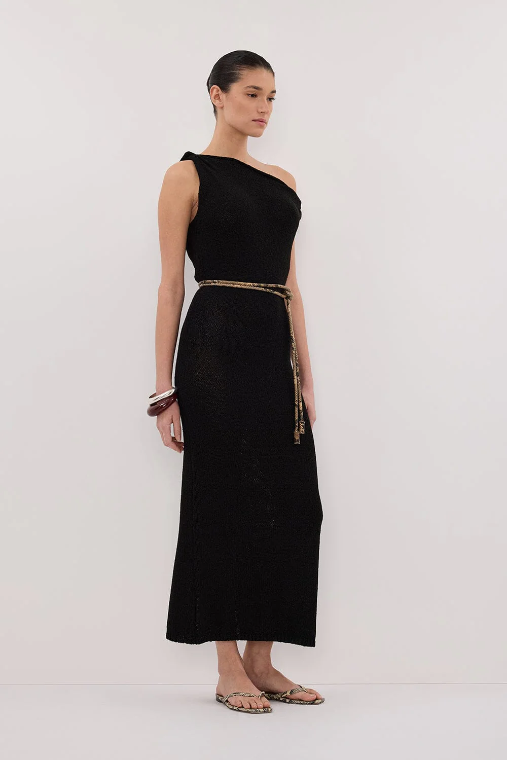 KARA BLACK KNIT SLEEVELESS MIDI DRESS - Image 3