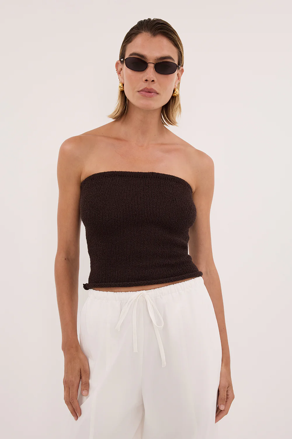 KARA CHOC STRAPLESS BANDEAU KNIT TOP - Image 2
