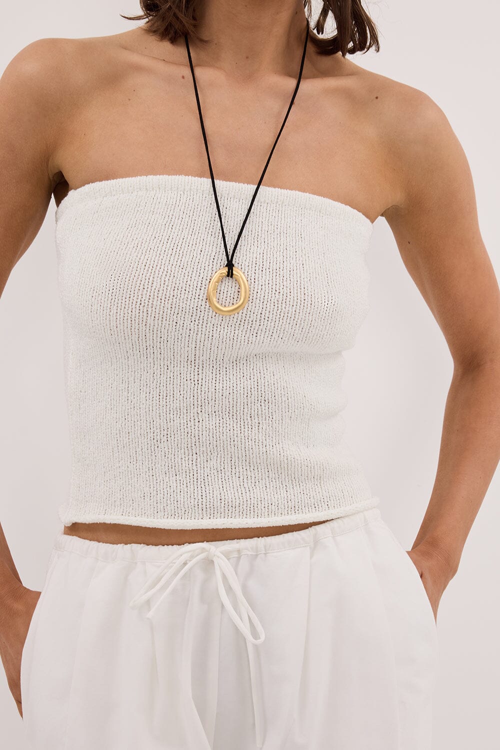 KARA OFF WHITE STRAPLESS BANDEAU KNIT TOP - Image 5