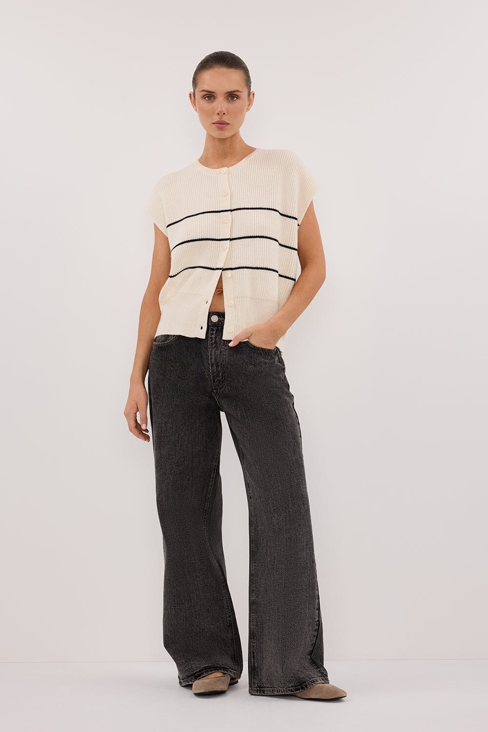 KATE CREAM STRIPE KNIT VEST - Image 7