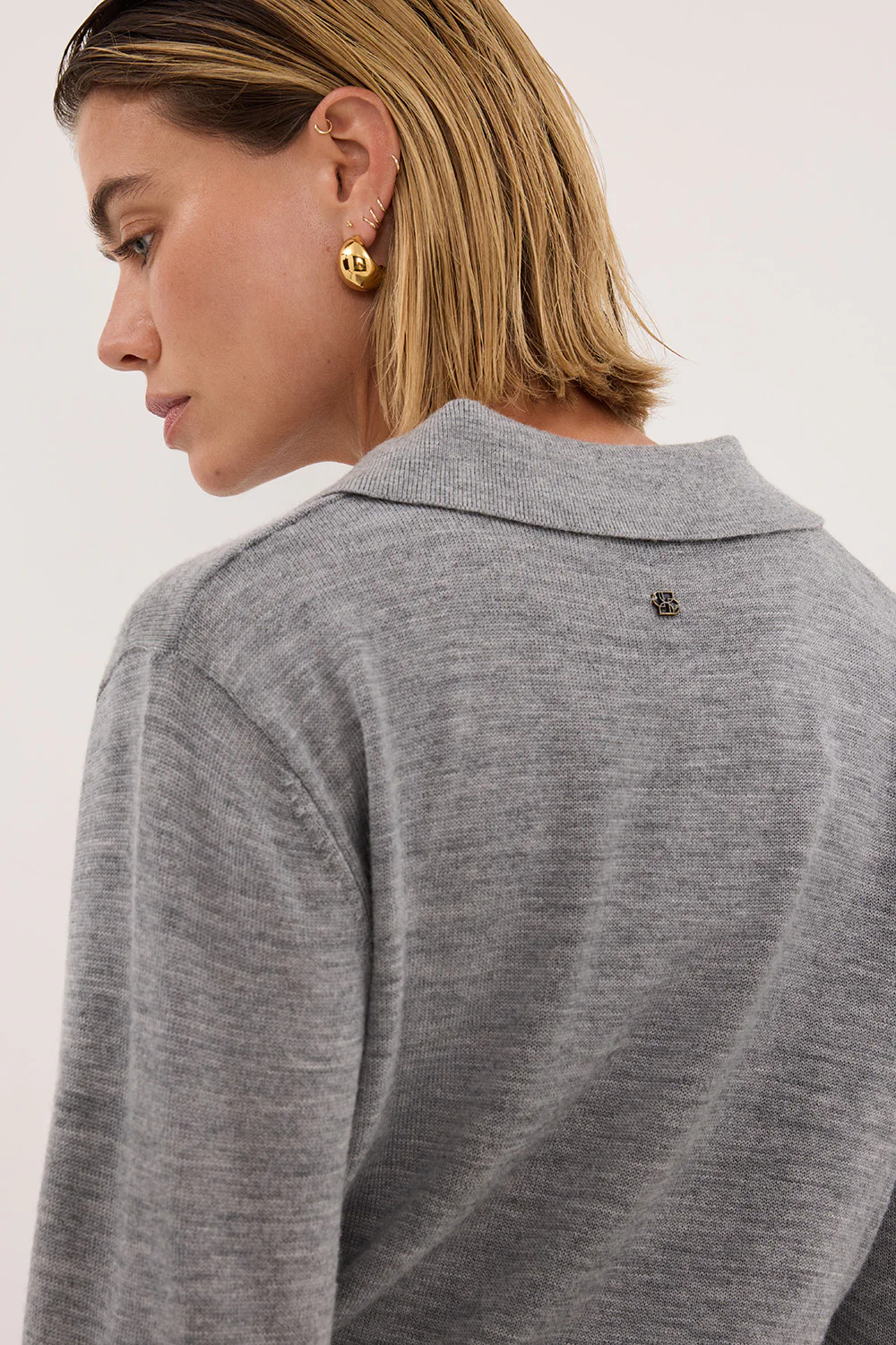KYRA SILVER LONG SLEEVE MERINO WOOL CARDIGAN - Image 5