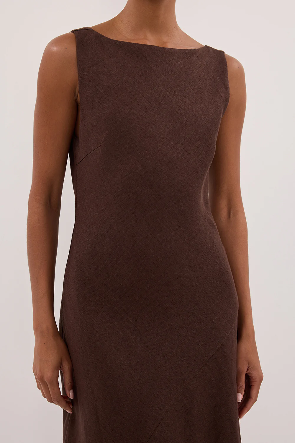 LACY COCOA SLEEVELESS LINEN MIDI DRESS - Image 5