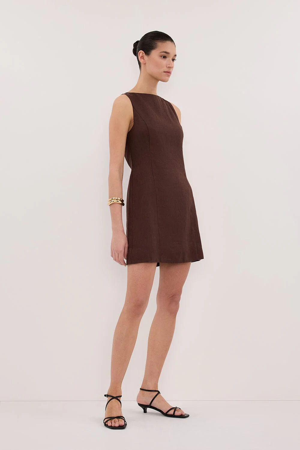 LACY COCOA SLEEVELESS LINEN MINI DRESS - Image 3