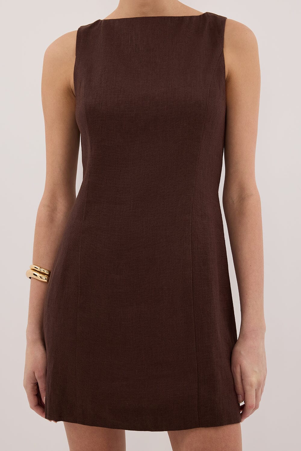 LACY COCOA SLEEVELESS LINEN MINI DRESS - Image 5