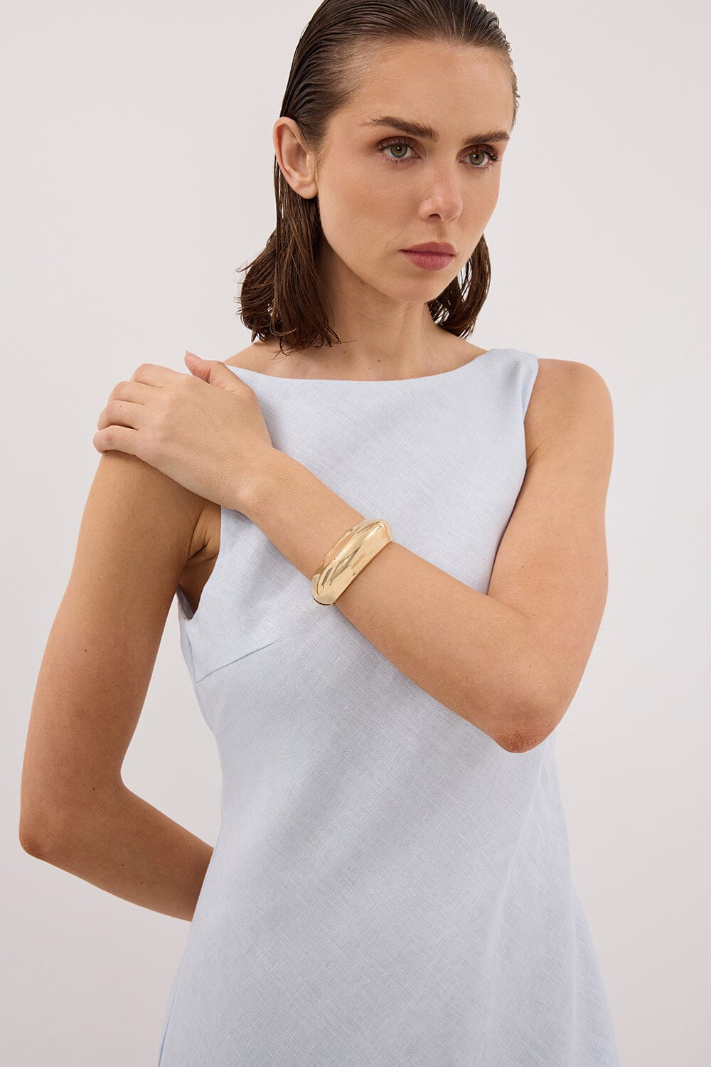 LACY CORNFLOWER SLEEVELESS LINEN MIDI DRESS - Image 2
