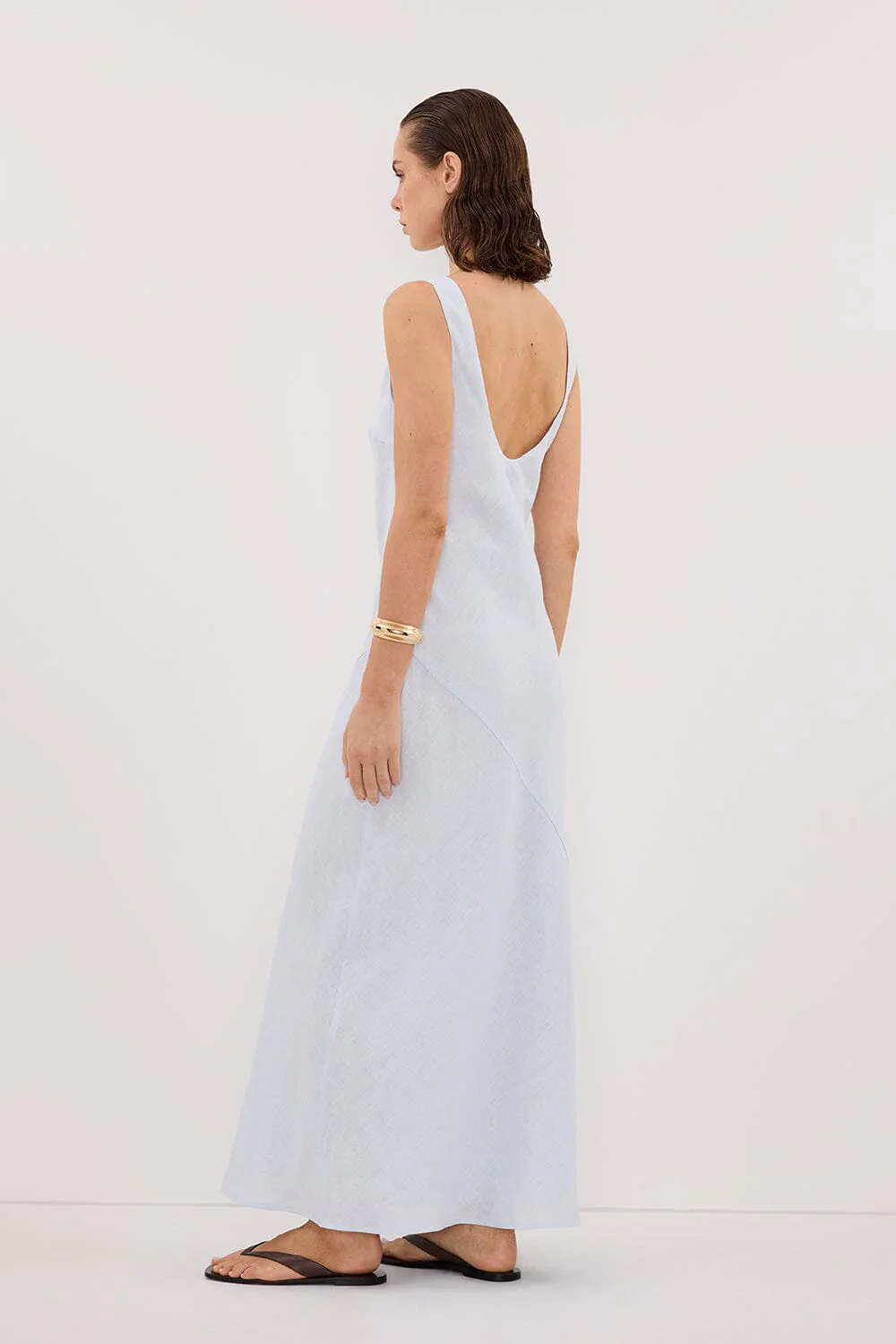 LACY CORNFLOWER SLEEVELESS LINEN MIDI DRESS - Image 4