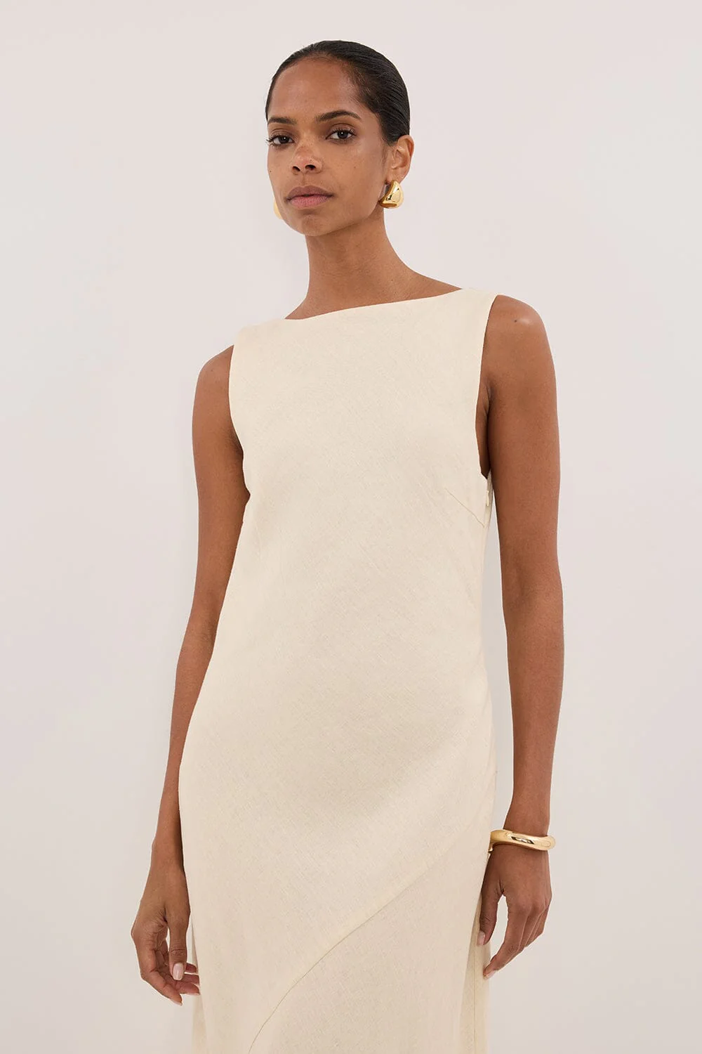 LACY STRAW SLEEVELESS LINEN MIDI DRESS - Image 2