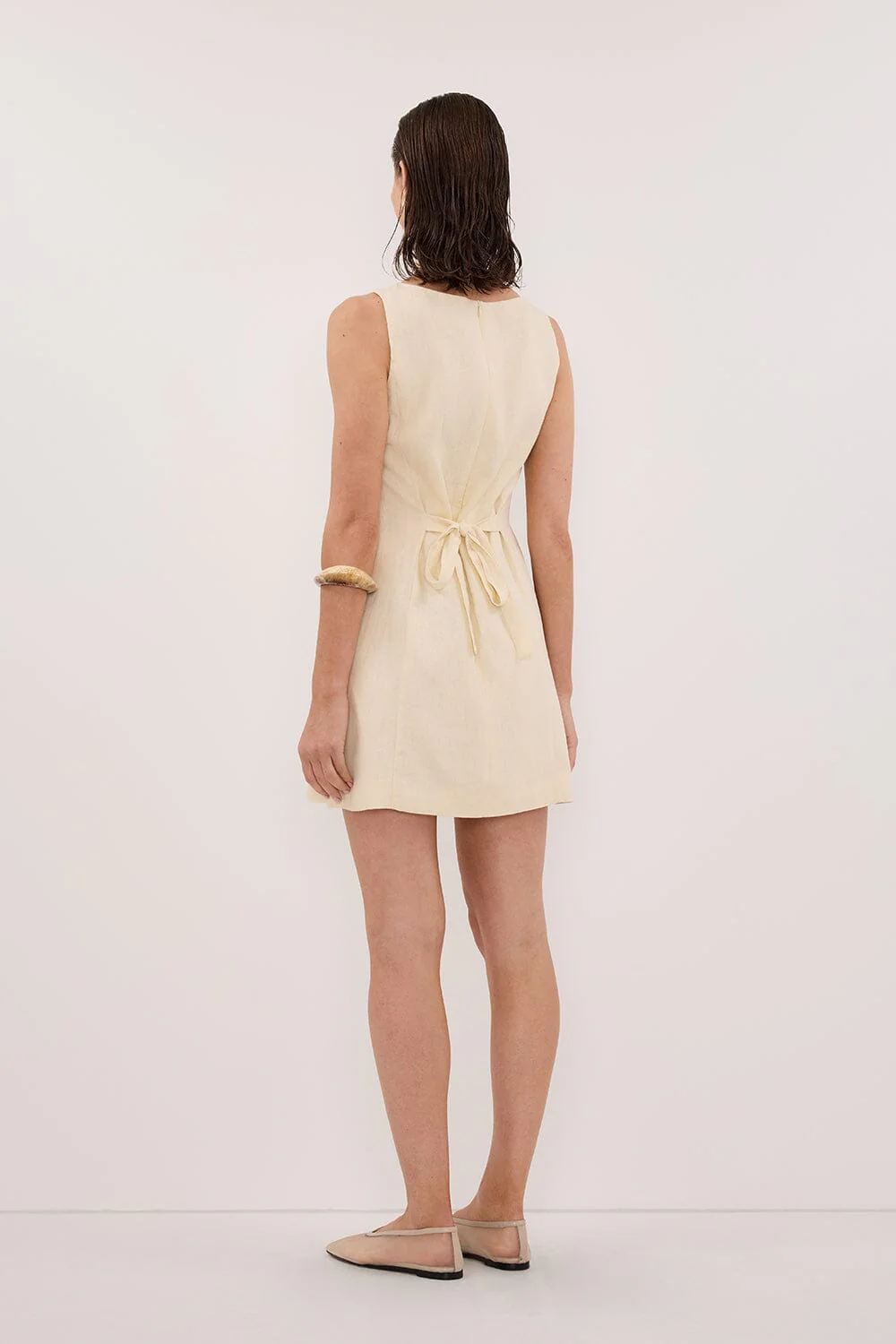 LACY STRAW SLEEVELESS LINEN MINI DRESS - Image 5