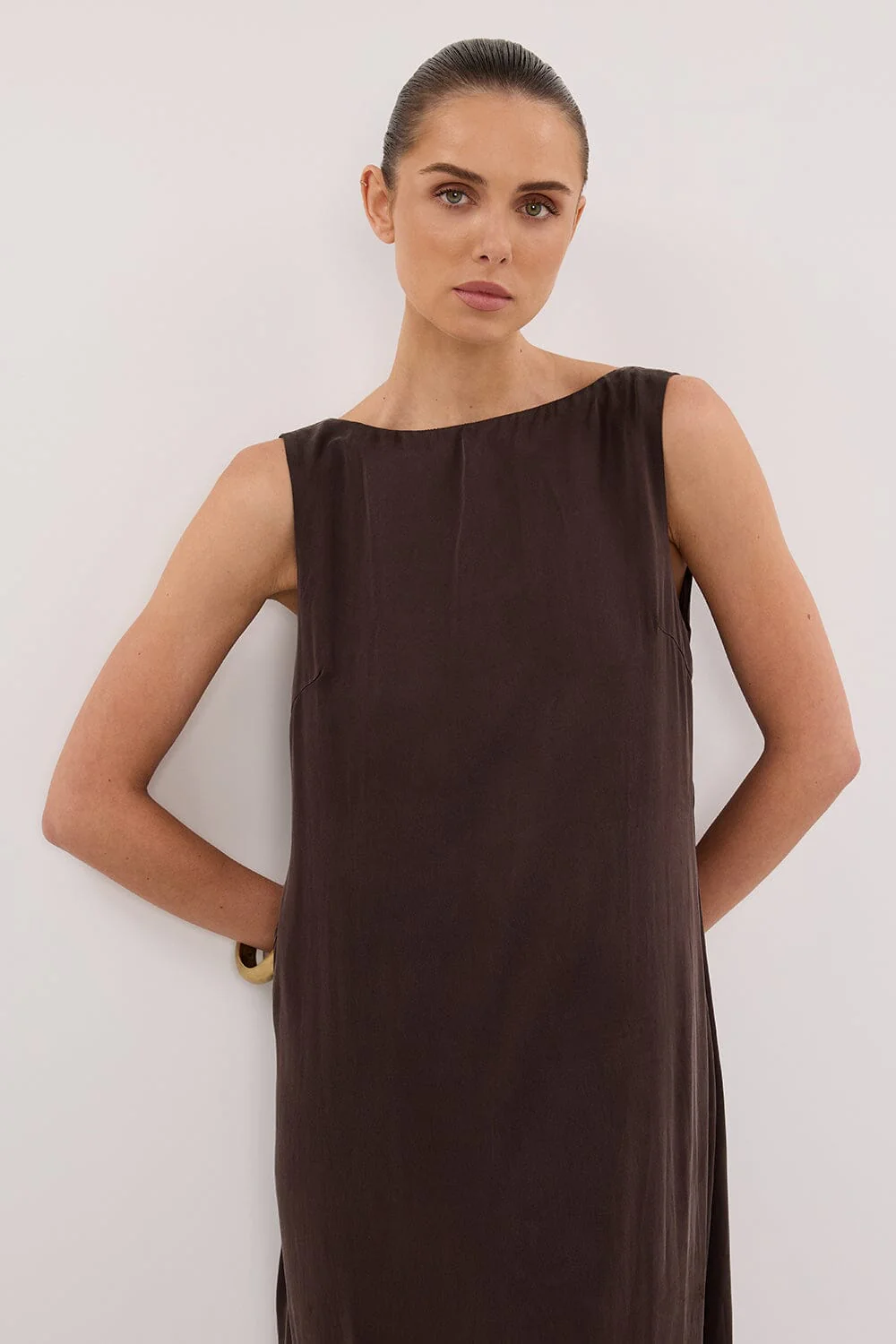 LAYLA BITTER CHOC SILK MIDI DRESS - Image 2