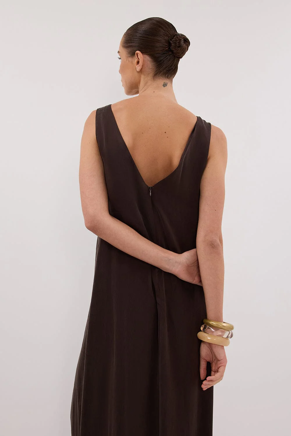 LAYLA BITTER CHOC SILK MIDI DRESS - Image 6