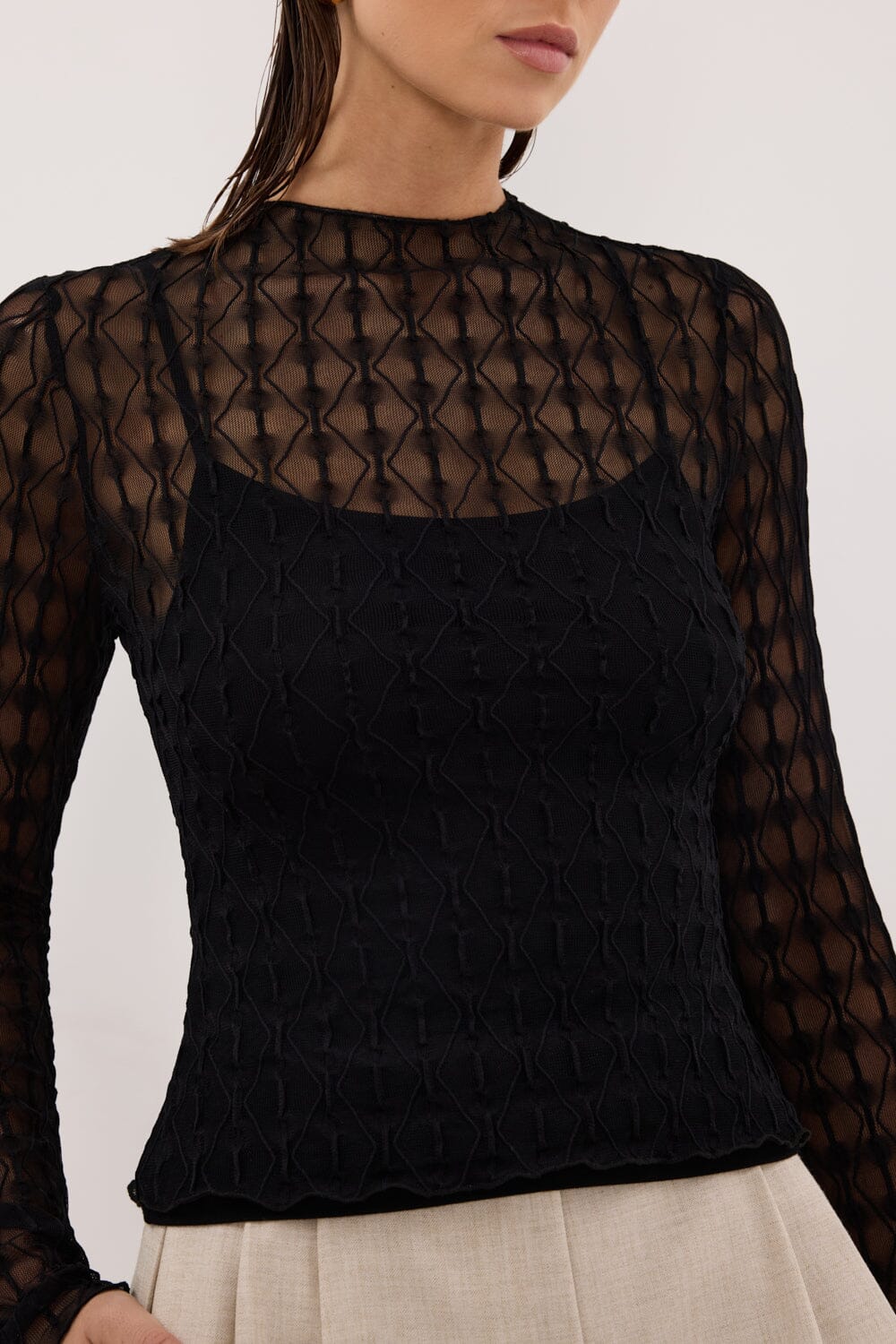 LEIA BLACK LONG SLEEVE LACE KNIT TOP - Image 5