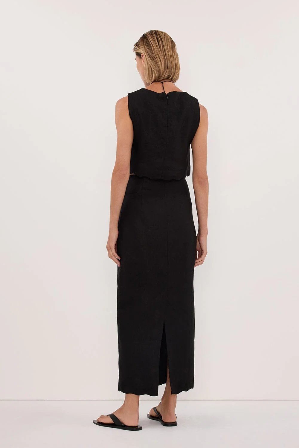 LELA BLACK LINEN MIDI SKIRT - Image 4