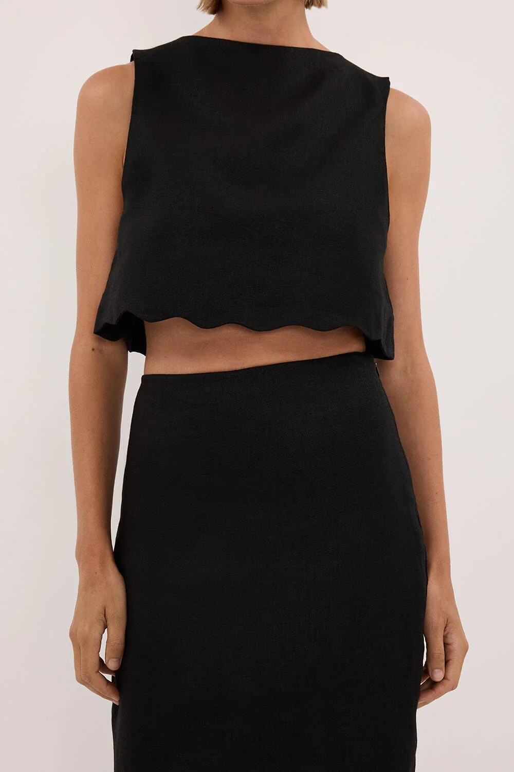 LELA BLACK LINEN MIDI SKIRT - Image 5