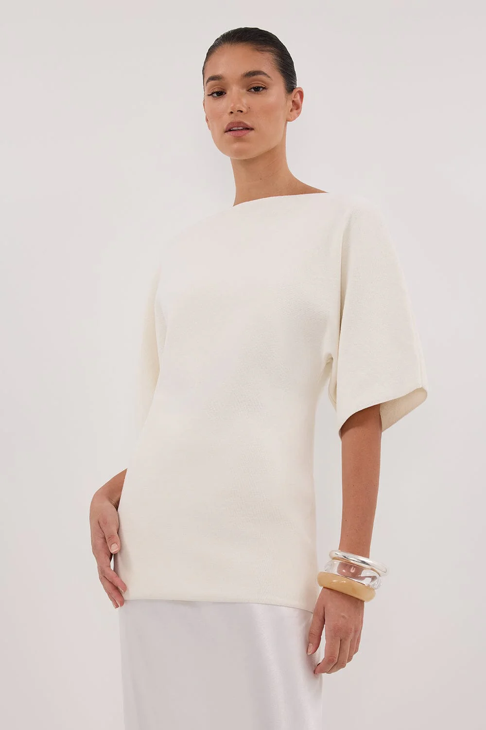 LIA IVORY SLEEVED KNIT TOP - Image 6