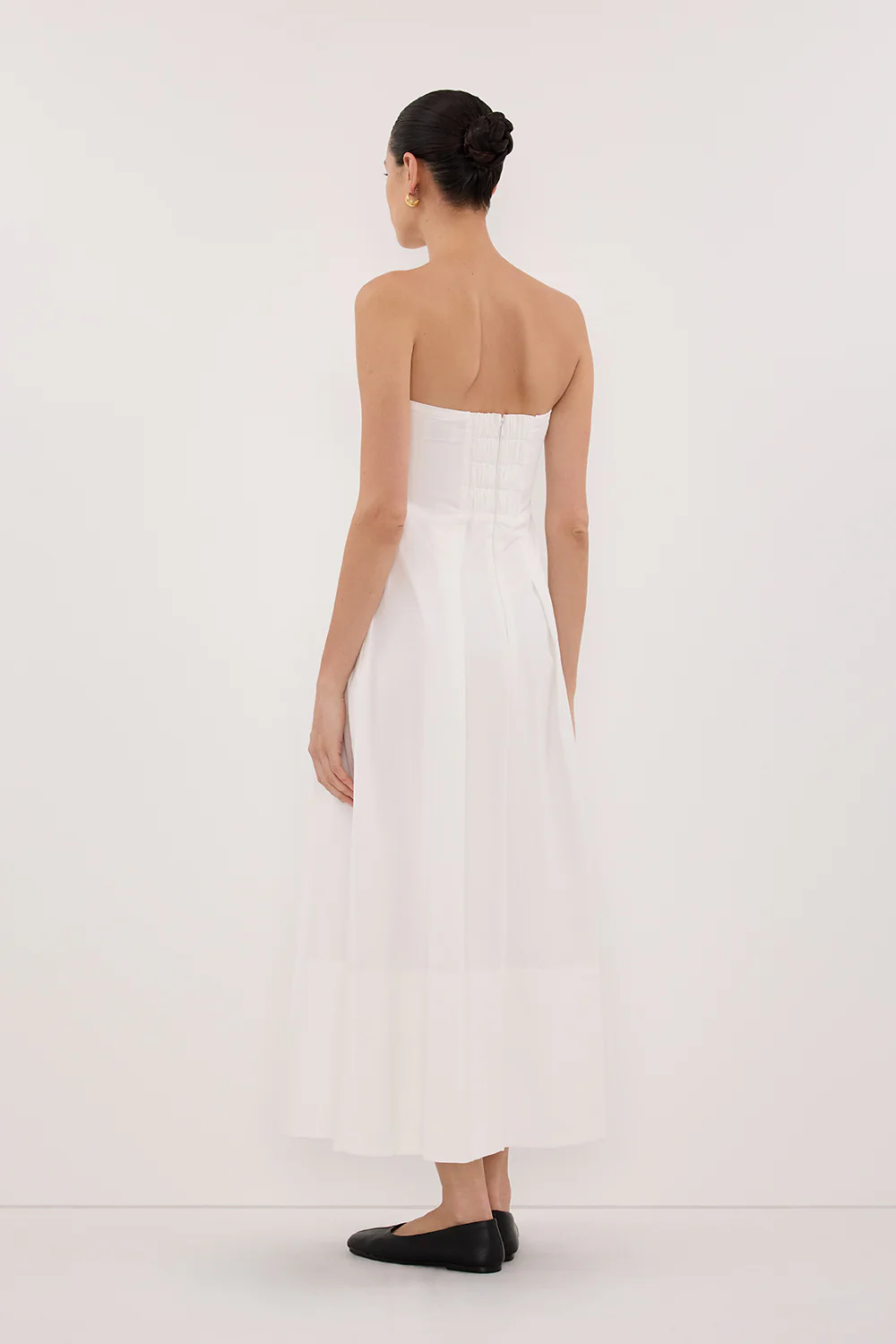 LILLY WHITE COTTON STRAPLESS MIDI DRESS - Image 4