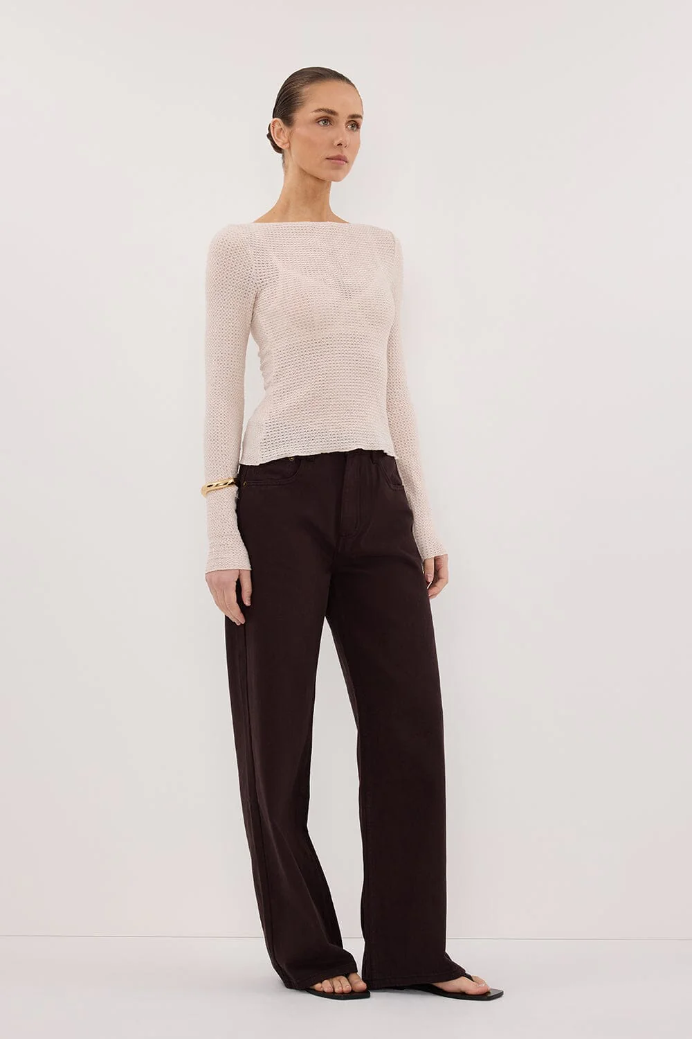 LILY STONE LONG SLEEVE BOAT NECK TEXTURED TOP - Image 3