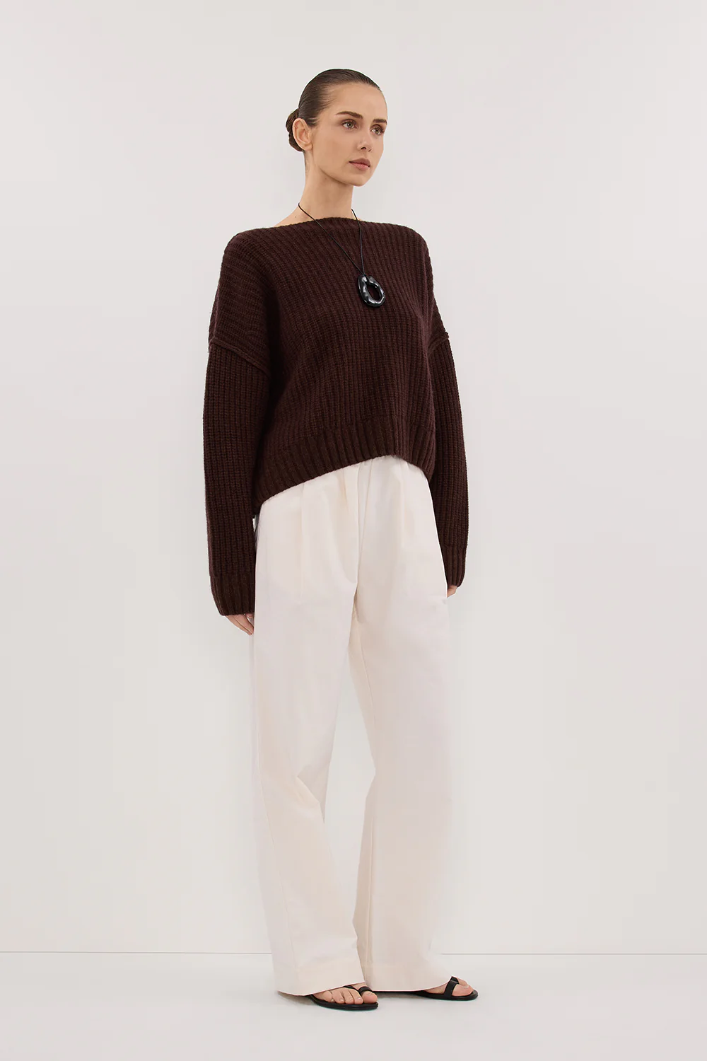 LIN CHOCOLATE BOAT NECK KNIT JUMPER - Image 3
