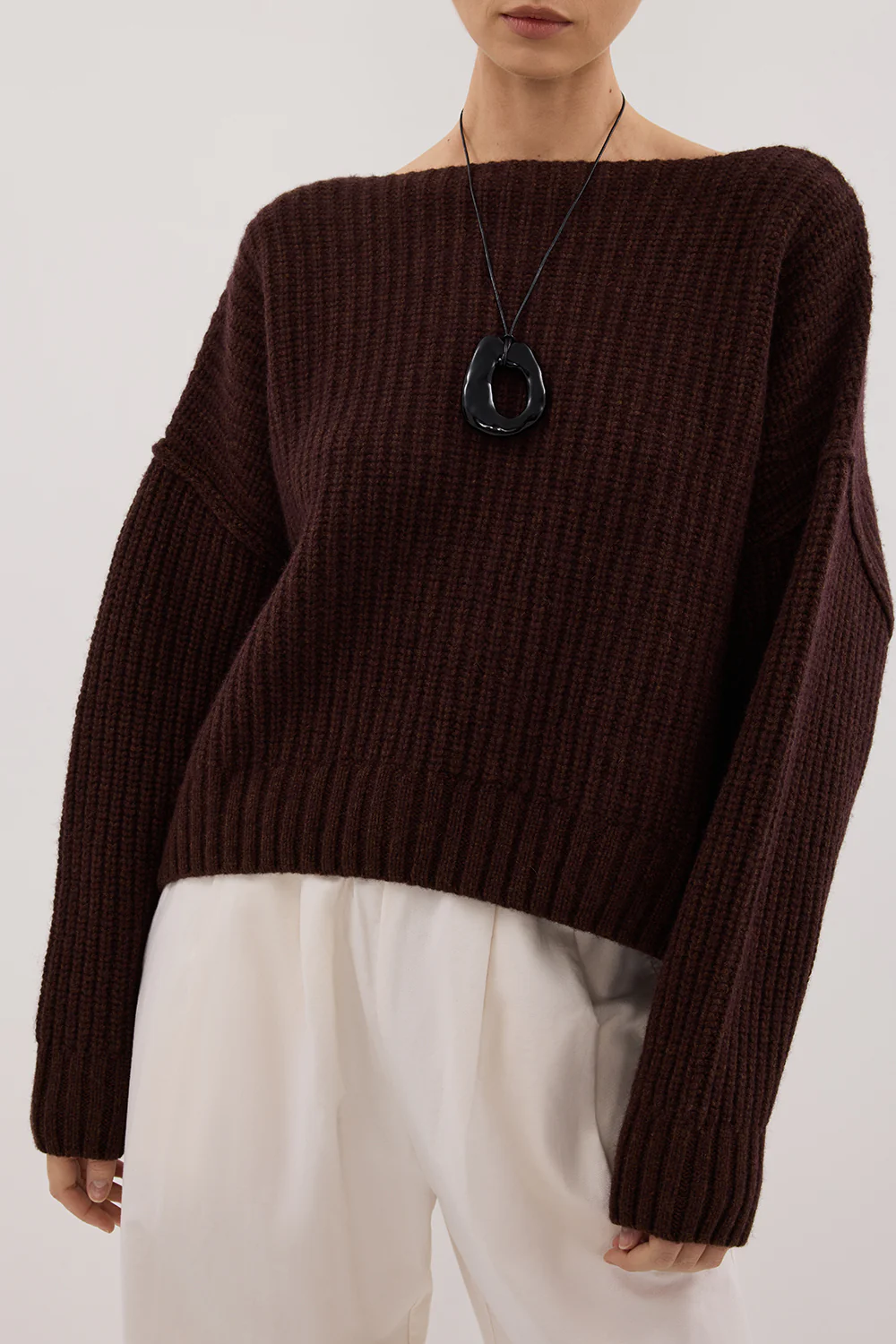 LIN CHOCOLATE BOAT NECK KNIT JUMPER - Image 5