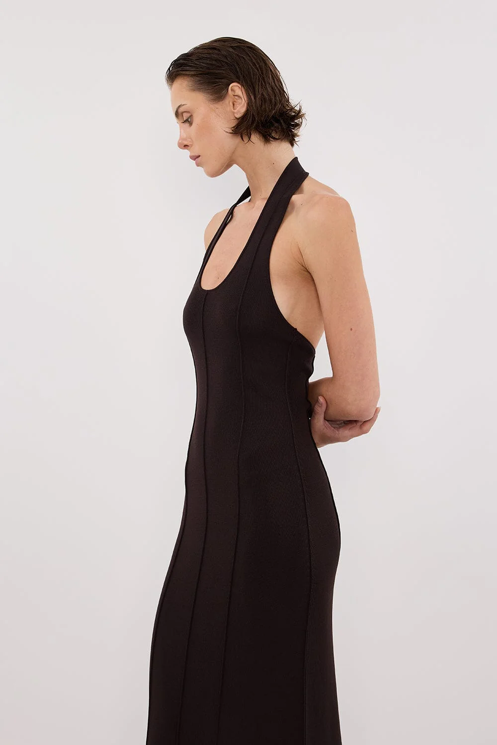LISS BITTER CHOC HALTER MAXI DRESS - Image 2