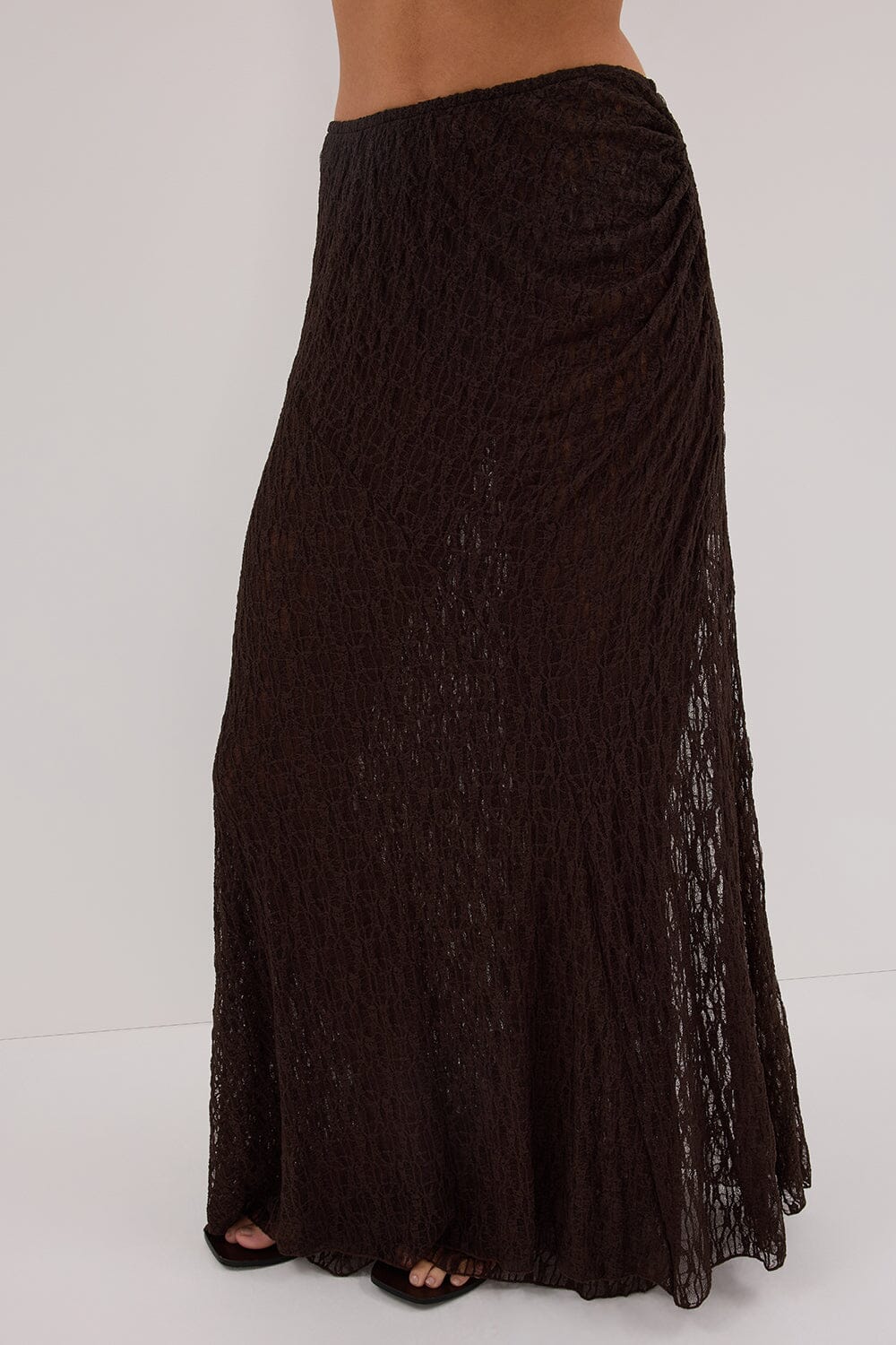 LIZZIE DARK CHOC LAYERED LACE MIDI SKIRT - Image 5