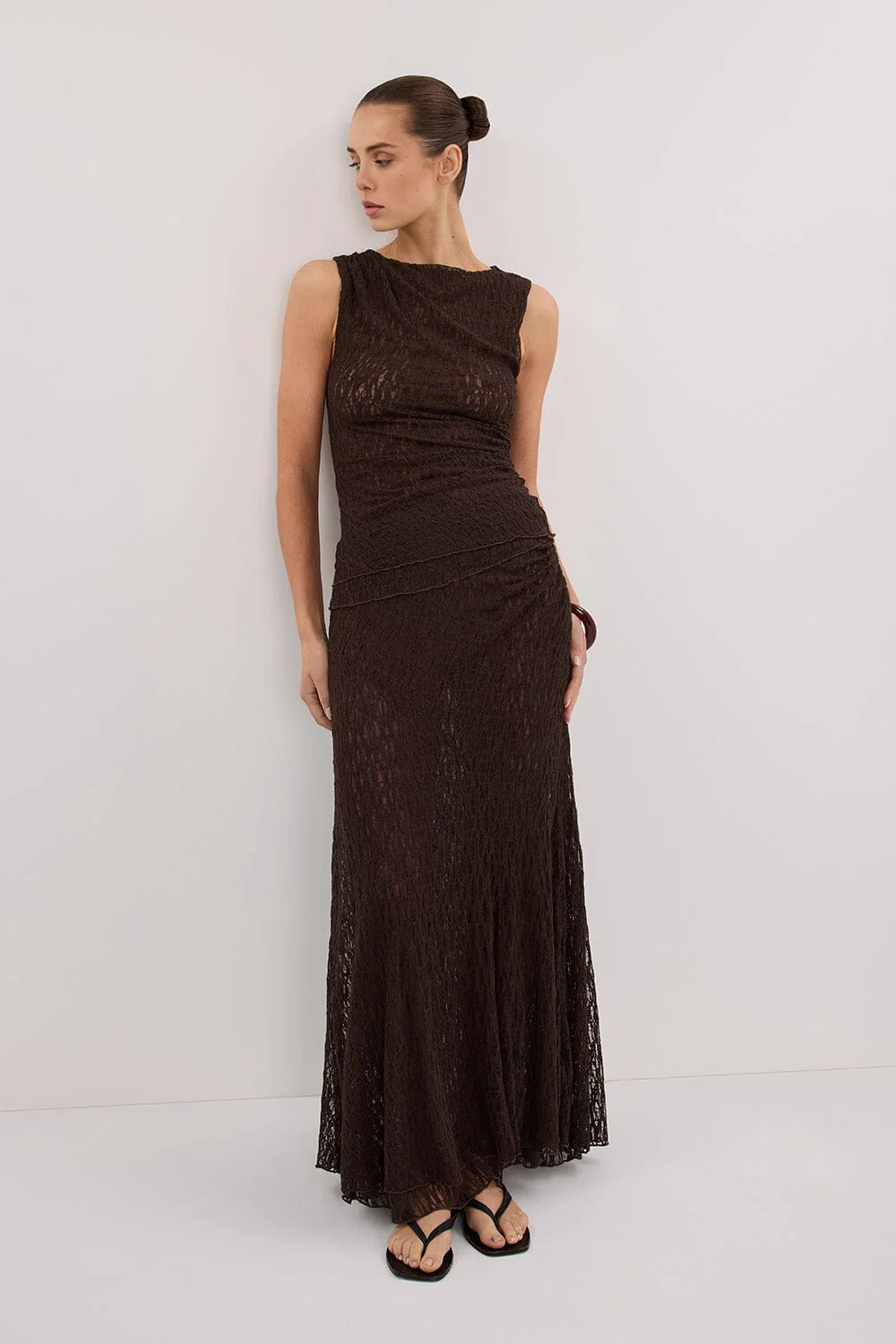 LIZZIE DARK CHOC LAYERED LACE MIDI SKIRT - Image 6