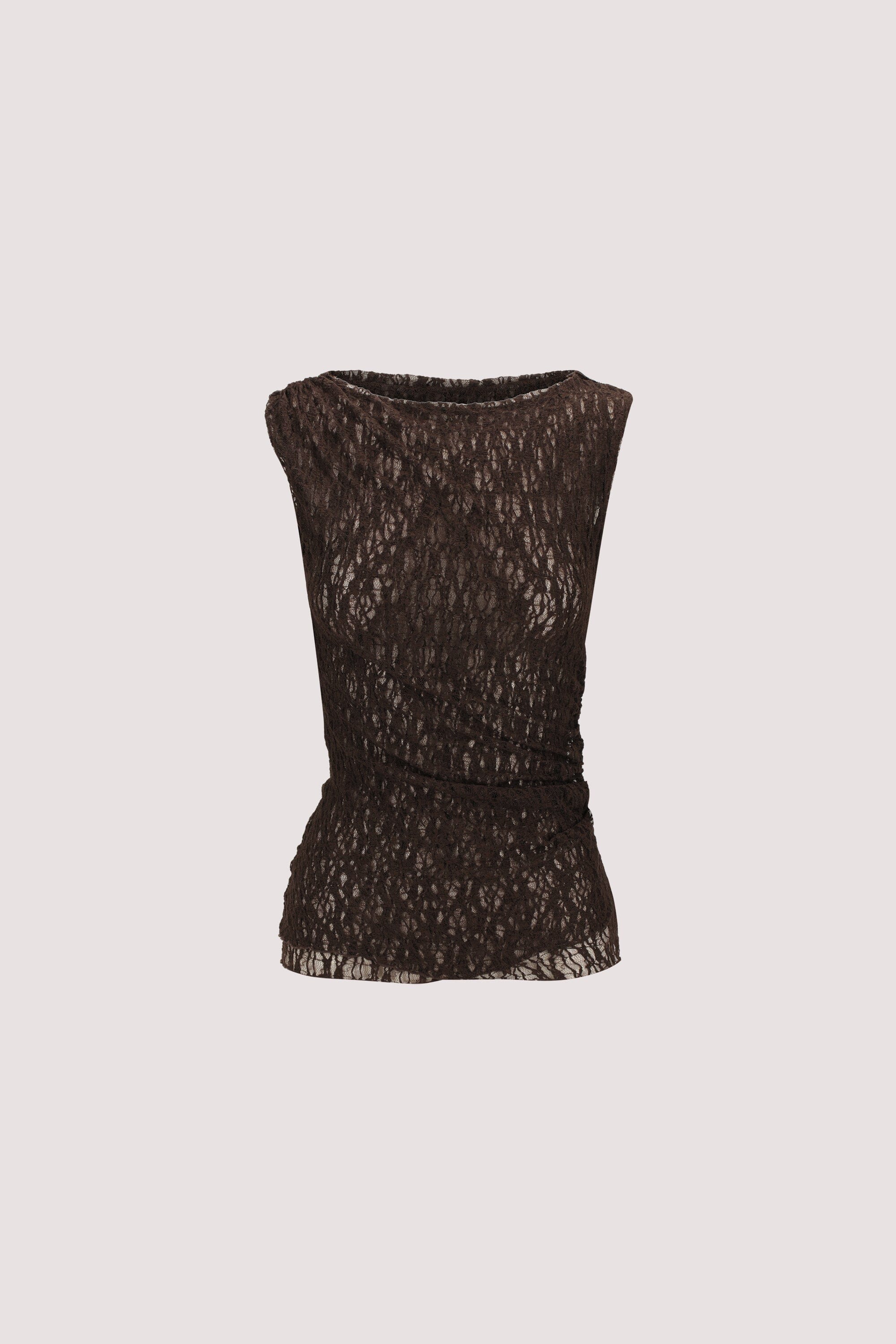LIZZIE DARK CHOCOLATE SLEEVELESS LACE TOP - Image 6